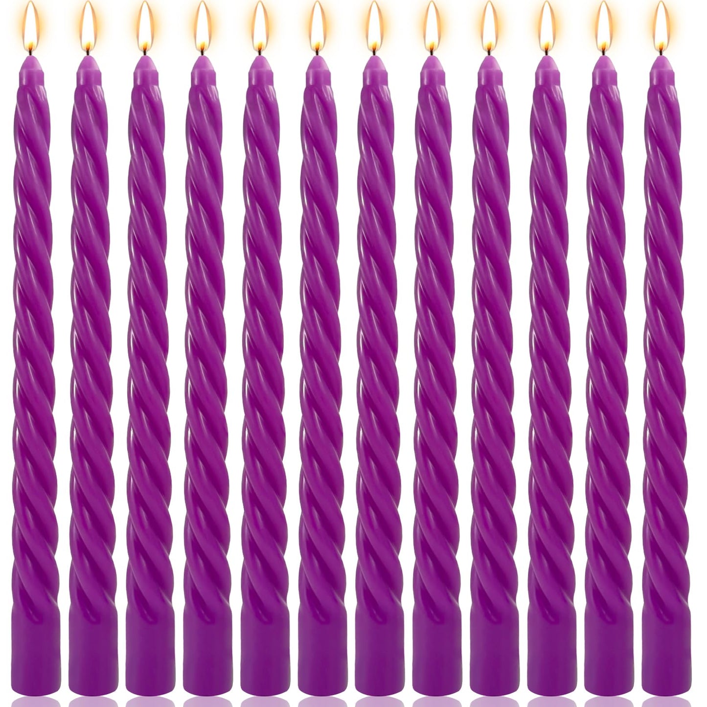 10 Inch Purple Twisted Taper Candles Set for Dinner, Unscented Dripelss Candlesticks for Home Holiday Party Decoration
