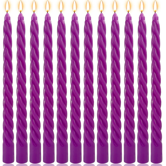10 Inch Purple Twisted Taper Candles Set for Dinner, Unscented Dripelss Candlesticks for Home Holiday Party Decoration