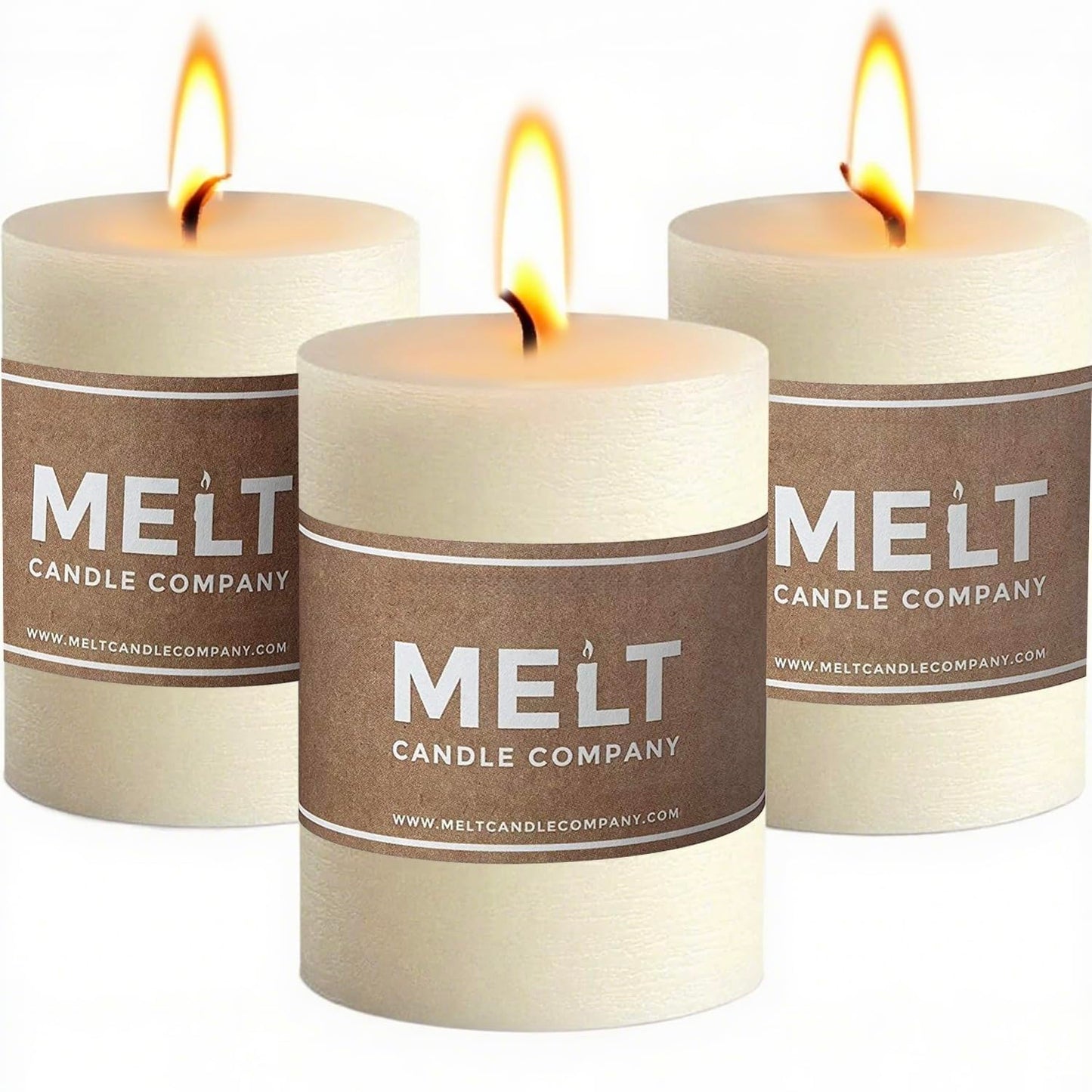 Melt Candle Pillar Candles, 3 Pack - Unscented Candles for Home, Church, Weddings, & More - 3" x 4", Ivory