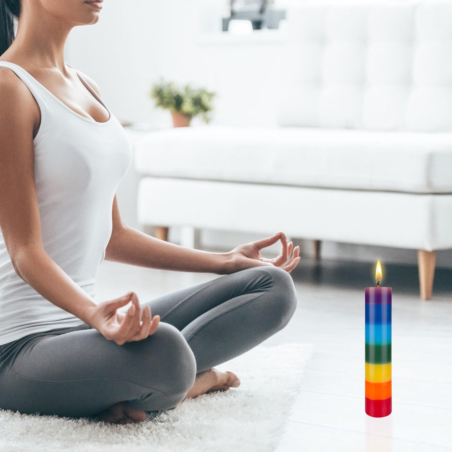 Mega Candles 6 pcs Unscented Multi Color Solid Pillar Chakra Candles, Hand Poured Premium Wax Candle 2 Inch x 9 Inch, 100% Cotton Wick, Positive Healing Energy, Meditation, Relaxation, Reiki, Yoga
