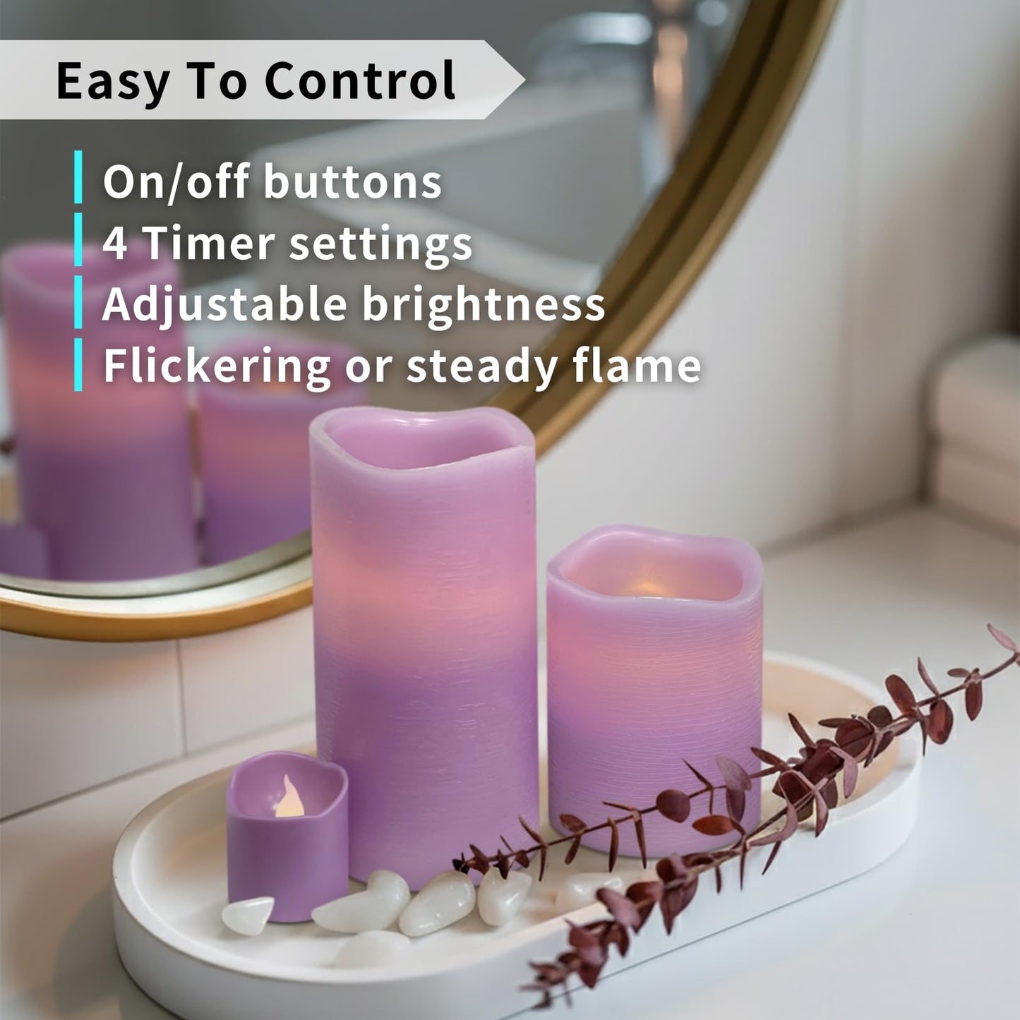 FURORA LIGHTING Purple Flameless Candles - Real Wax, Adjustable Brightness, Remote & Timer - 4 Pillars (3x4, 3x6) and 4 Votives, 8-Pack, Battery Operated