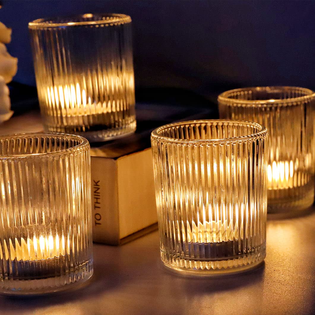 VOHO Clear Votive Candle Holders for Table Centerpiece, Glass Candle Holder Bulk Set of 12, Glass Votive Holder for Home Decor & Holiday Decor(2.1 x 2.6 Inch, Clear)
