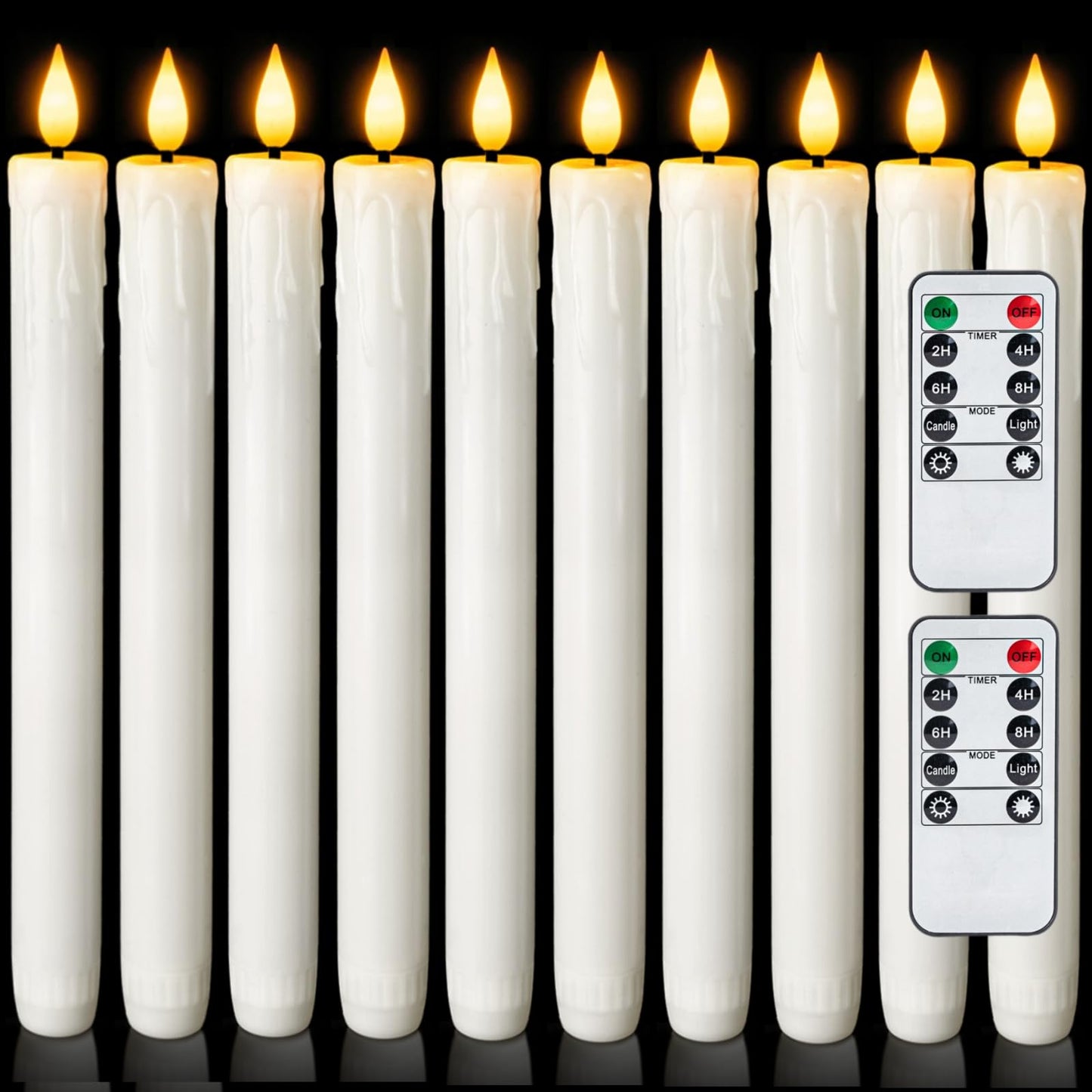 Homemory 12 Pcs Real Wax Flameless Taper Candles with Remote Timer and Dimmer, Battery Operated Candlesticks with Flickering Light, White Window Candles, 9.6 Inches for for Wedding Home Decor