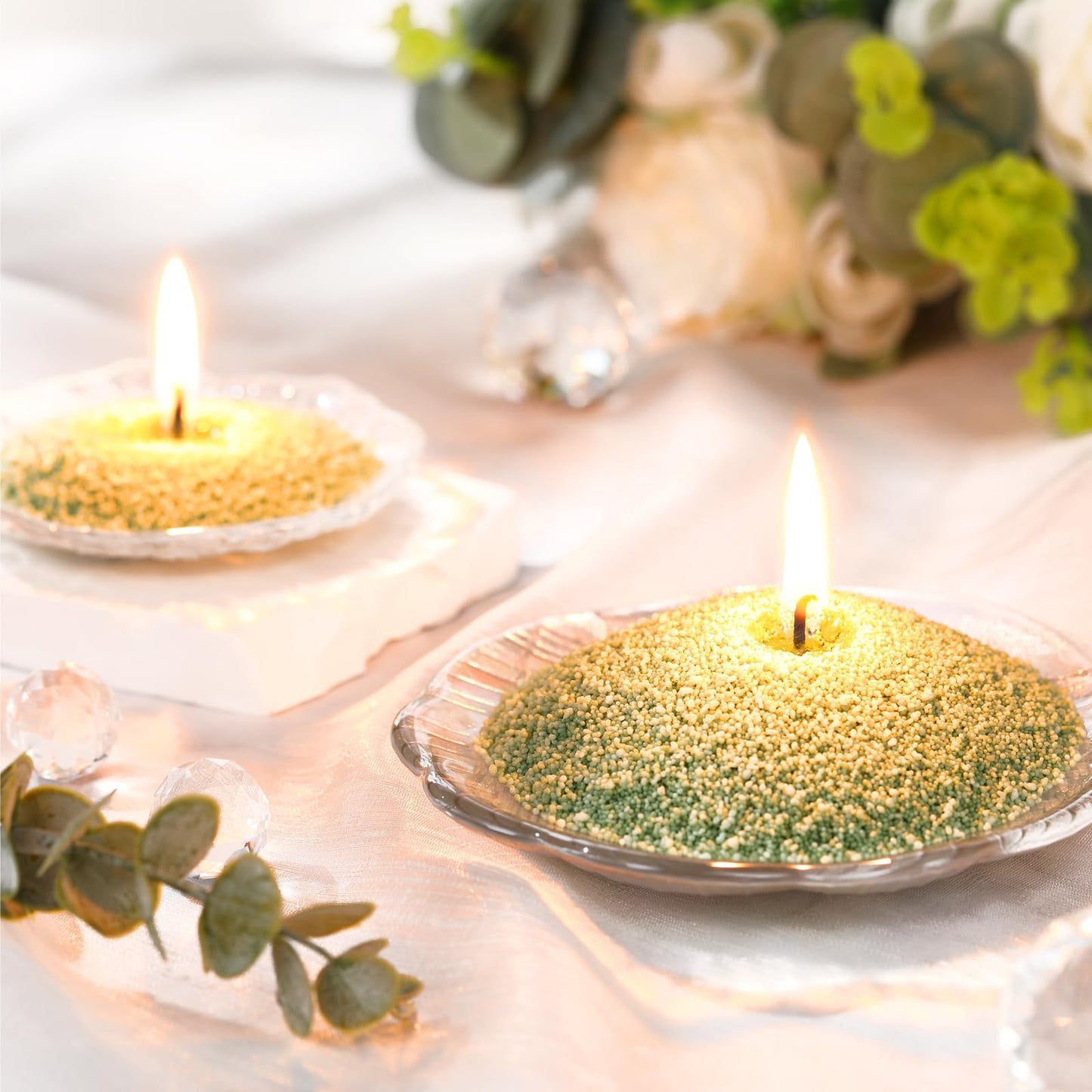 Nuanchu 3.3 lb Candle Sand DIY Pearled Candle Making Kit Included 20 Pcs Wicks and Refillable Beaded Wax Sand Beaded Wax Gift with Wicks Self Extinguish for Home Wedding Party(Green)