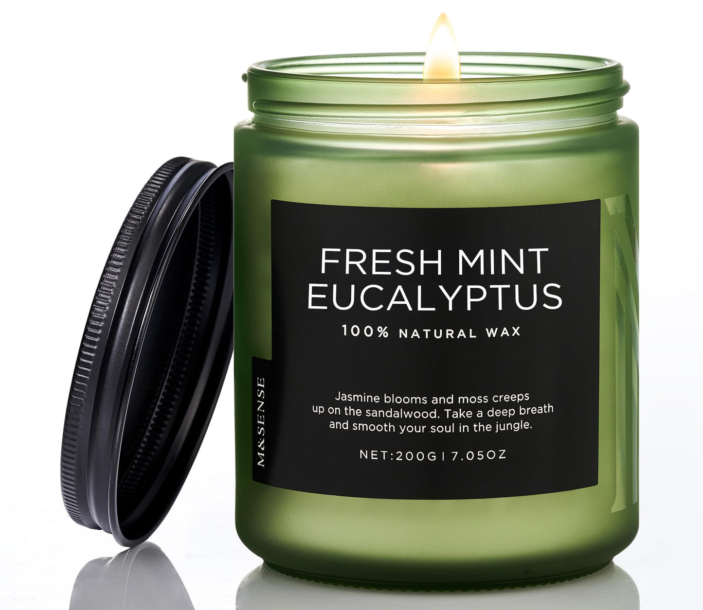 M&SENSE Eucalyptus & Mint Candles for Home Scented, 7.05oz Natural Soy Wax, 50 Hours Clean Burn Non Toxic Aromatherapy Candle, Slow Burning for Stress Relief Meditation Relaxation Spa