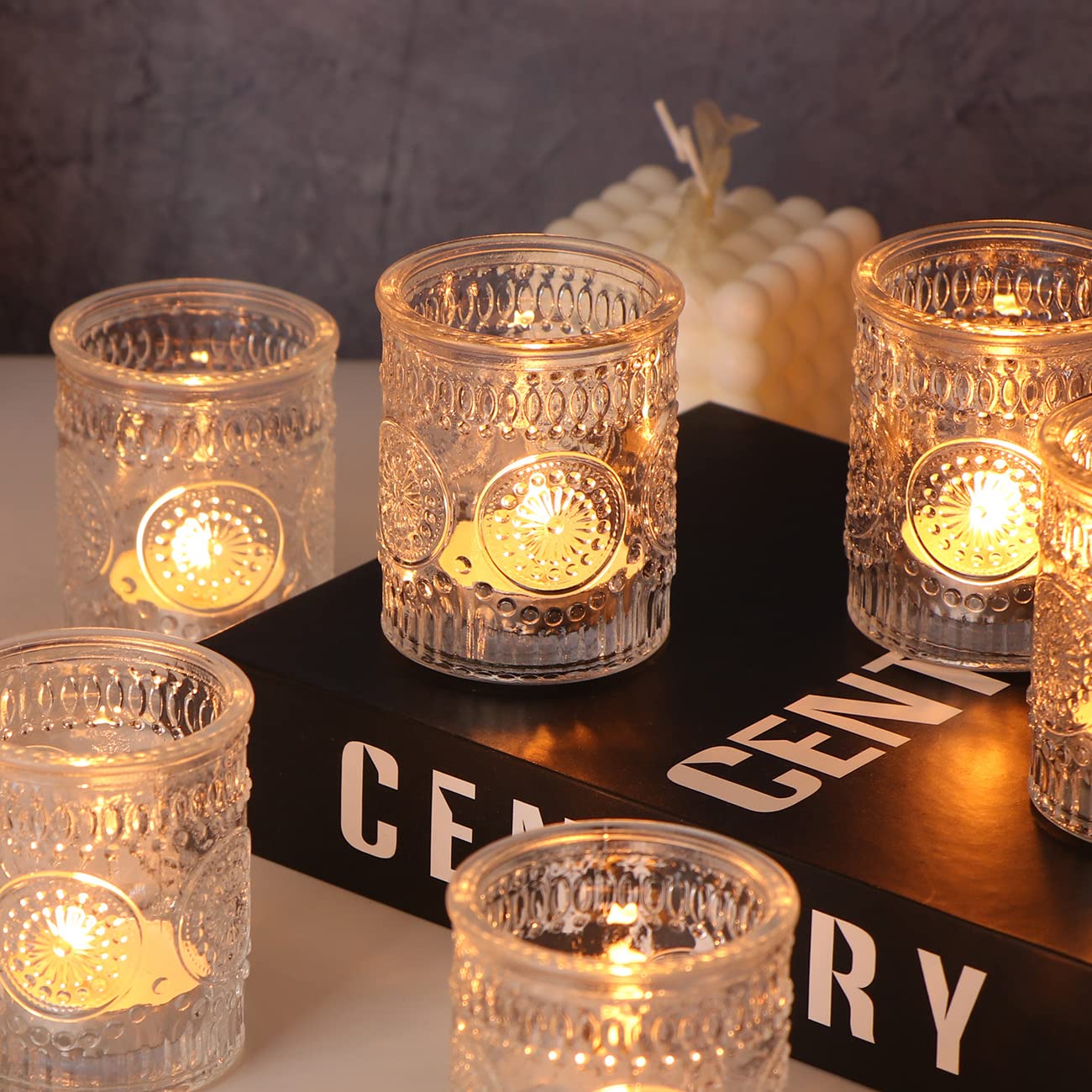 Lanttu 12 Pcs Clear Glass Votive Candle Holders for Wedding Table Centerpiece, Clear Tea Lights Candle Holders Bulk for Dinner Birthday Bridal Shower, Christmas, Thanksgiving Party Decor