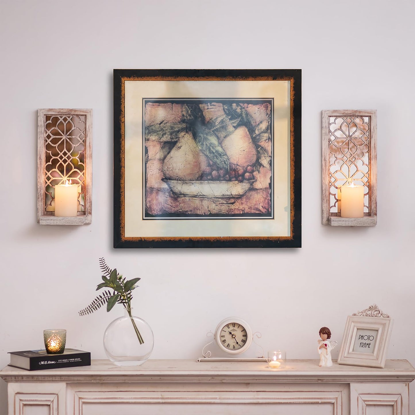 Walasis Wood Small Wall Shelves for Candle - Decorative Farmhouse Floating Shelf Candle Sconces for Wall Decor - Rustic Carved Floating Shelf Wooden Shelving for Bathroom Bedroom