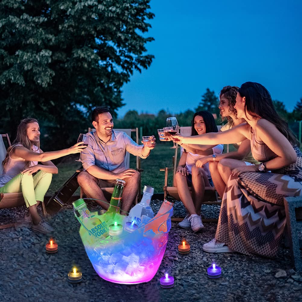 Mini Submersible LED Light, 24pcs Red Waterproof Flameless Candles Tealights, Underwater Batteery Powered Tea Lights for Wedding Home Vase Festival Party Decoration