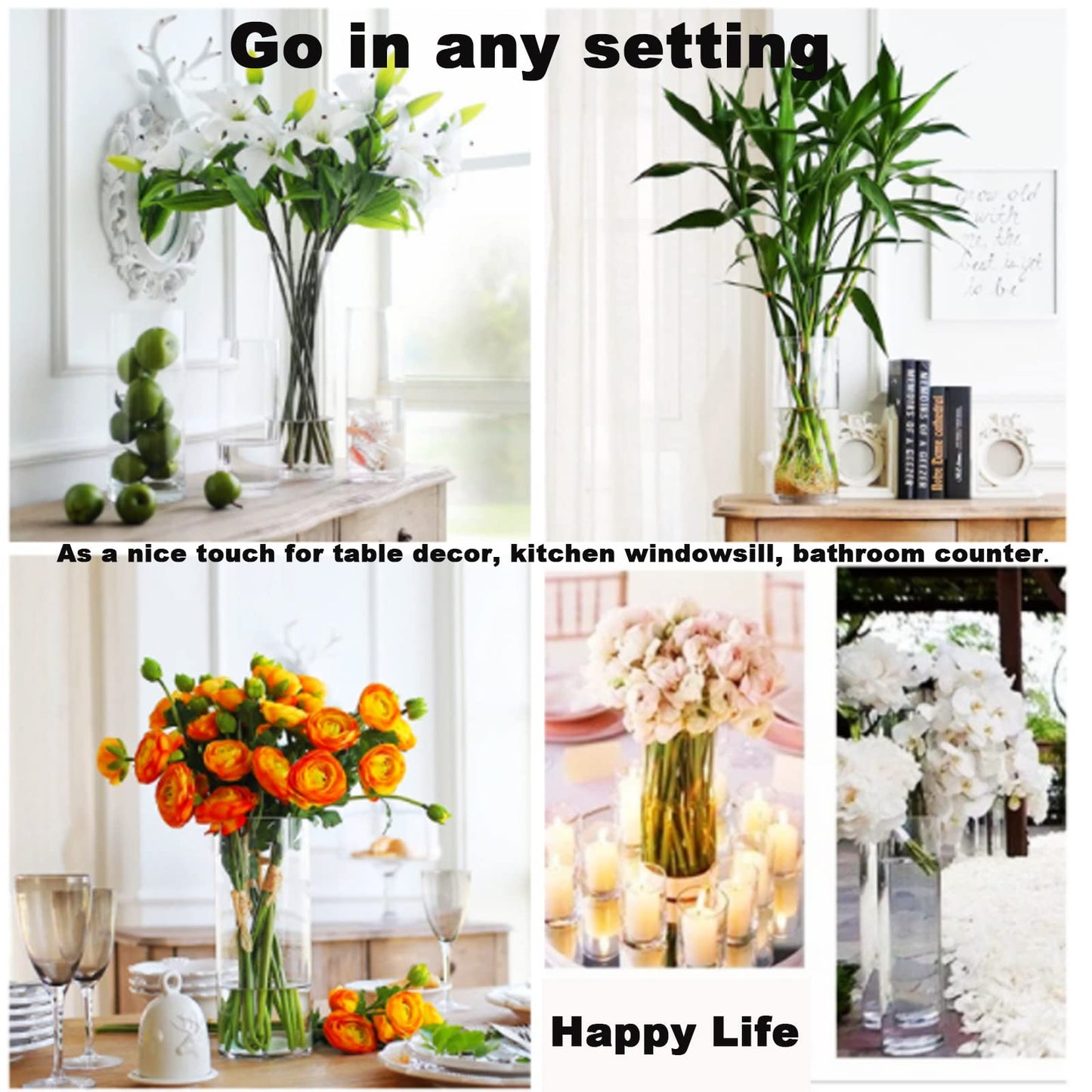 Glass Hurricane Candle Holder Esmiome - Cylinder Vases for Centerpieces 6 Sets (24Pcs) Hurricane Floating Candle Holder, Glass Vases for Flowers, Decorative for Home Wedding, 4''+6''+8'+10''(High)