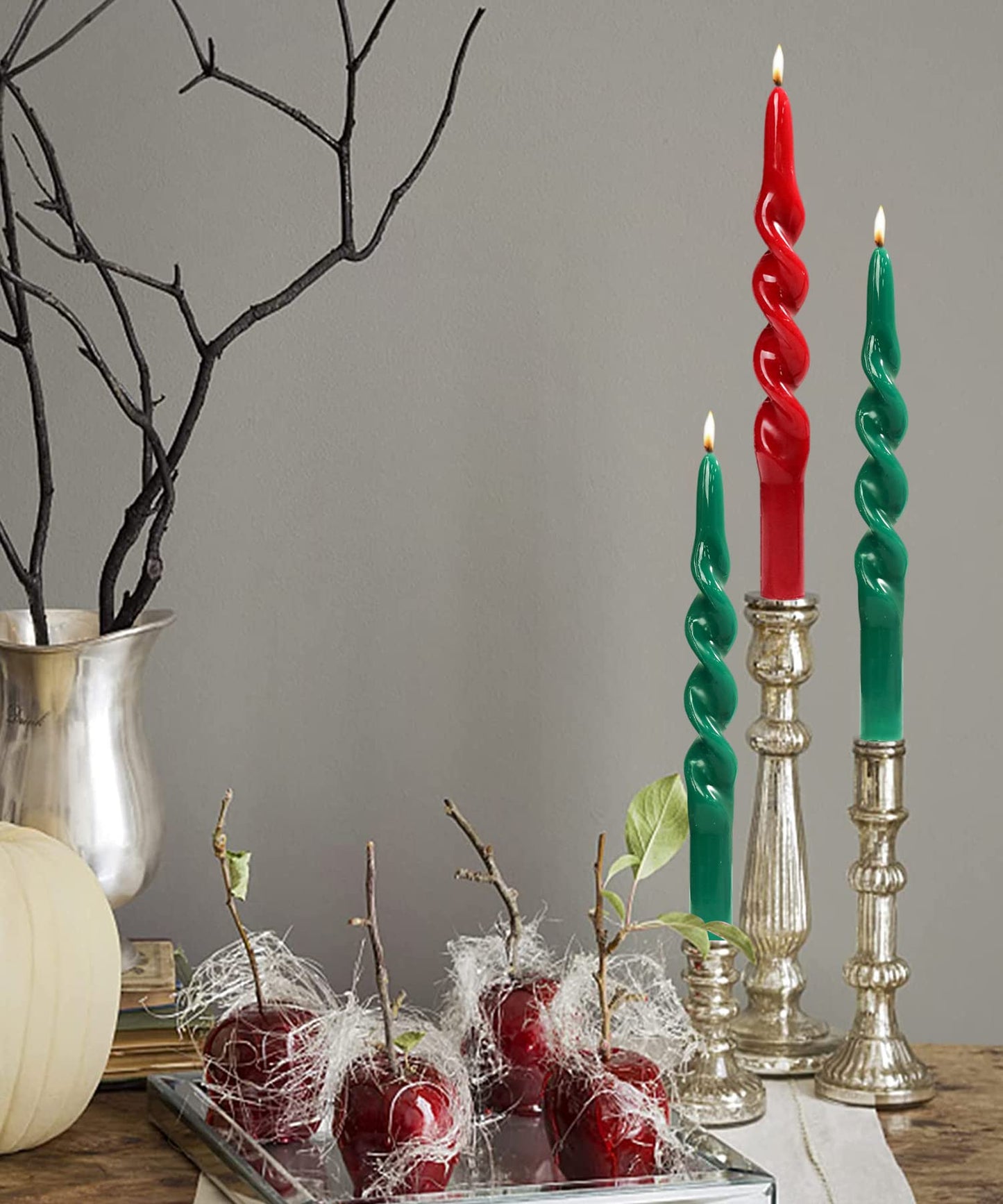 LPUSA 10 inch Christmas Taper Candles-Green and Red Spiral Candles-Unscented Candle Sticks and Dripless,Perfect as Dinner Candles-8pcs(Green,Red)