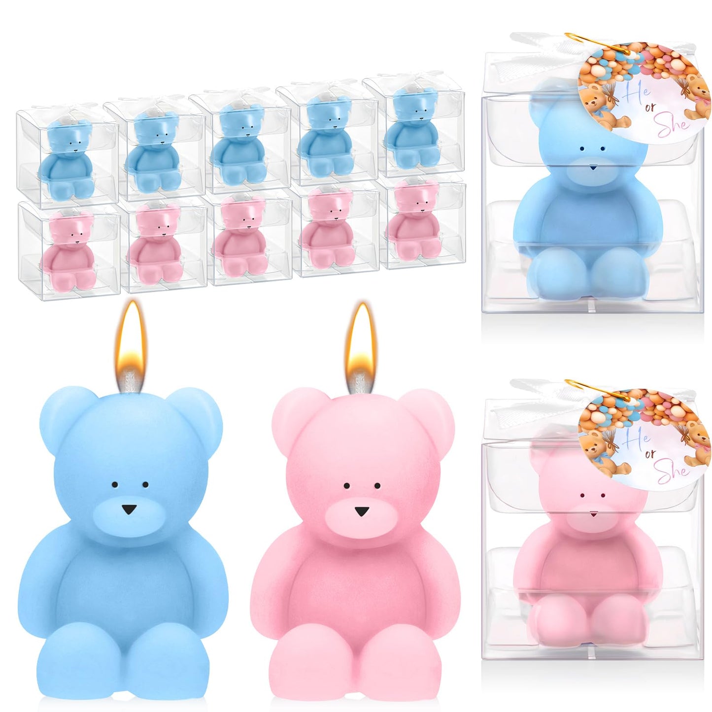 Dansib 15 Pcs Bear Baby Shower Candle Favors for Guest Bear Party Favors Baby Shower Candles Bulk for Gifts Party Decorations (Pink,Blue)