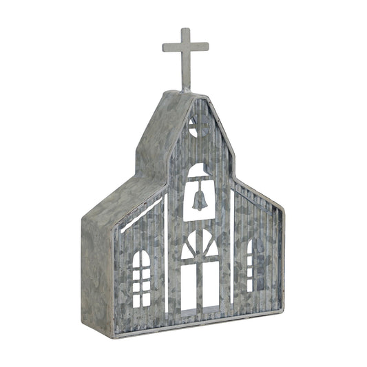 Synovana Church Shaped Tea Light Candle Holder Farmhouse Galvanized Metal Candle Holder Vintage Decorative Tealight Holder for Table Centerpiece Decoration - 6.22" x 1.97" x 9.25"