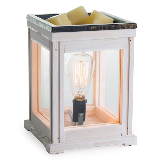 Candle Warmers Etc. Vintage Bulb Illumination Fragrance Warmer- Light-Up Warmer for Warming Scented Candle Wax Melts and Tarts to Freshen Room, Weathered White Wood