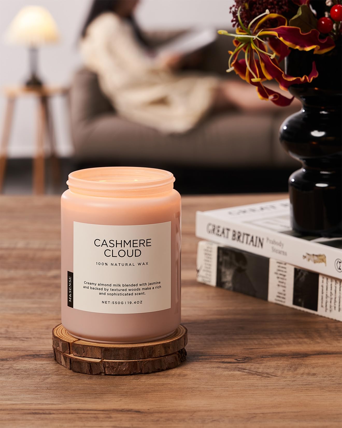 M&SENSE Cashmere Vanilla Scented Candles, Non Toxic Soy Wax 19.4oz 110 Hour Long Lasting 2 Wick, Large Candle for Bedroom Kitchen Home Decor, Housewarming Holiday Gifts for Mom Grandma Family Friends