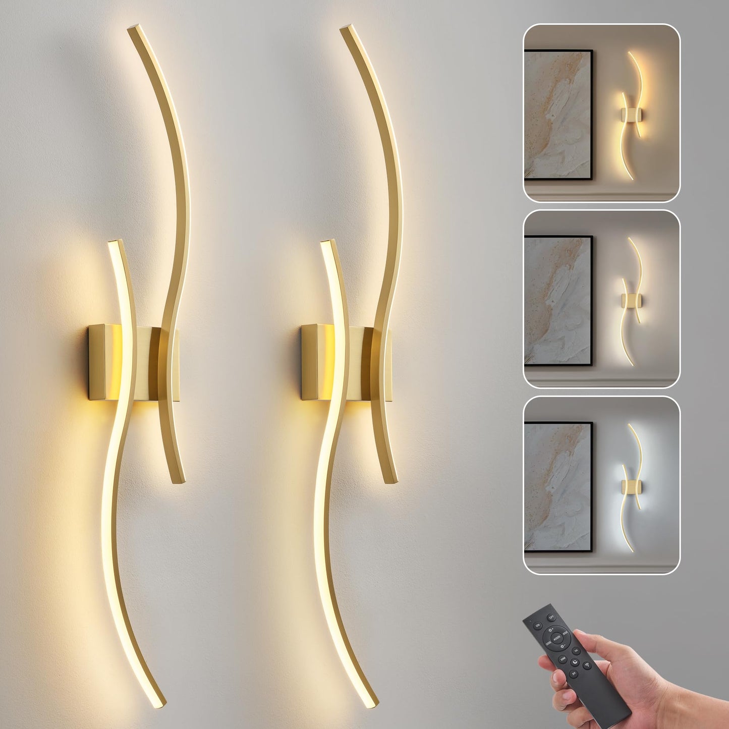 GLOTHOR Battery Operated Wall Sconce Set of 2, Dimmable Modern LED Rechargeable Wall Light with Remote Control, Wall Decor for Living Room, Hallway, Quick Install, No Electrician Required