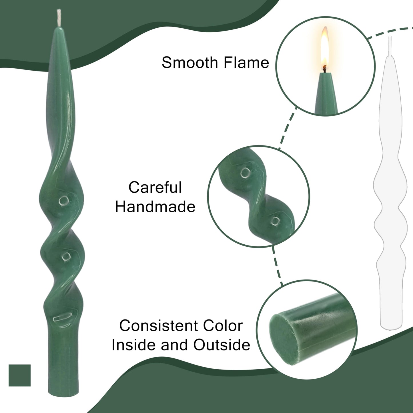DEVSYWAX Spiral Taper Candles 10inches Long Candlesticks Green Candlestick Unscented Twist Candle 4-Pack for Home Dinner Wedding Party Decoration 24D4PC-GREEN