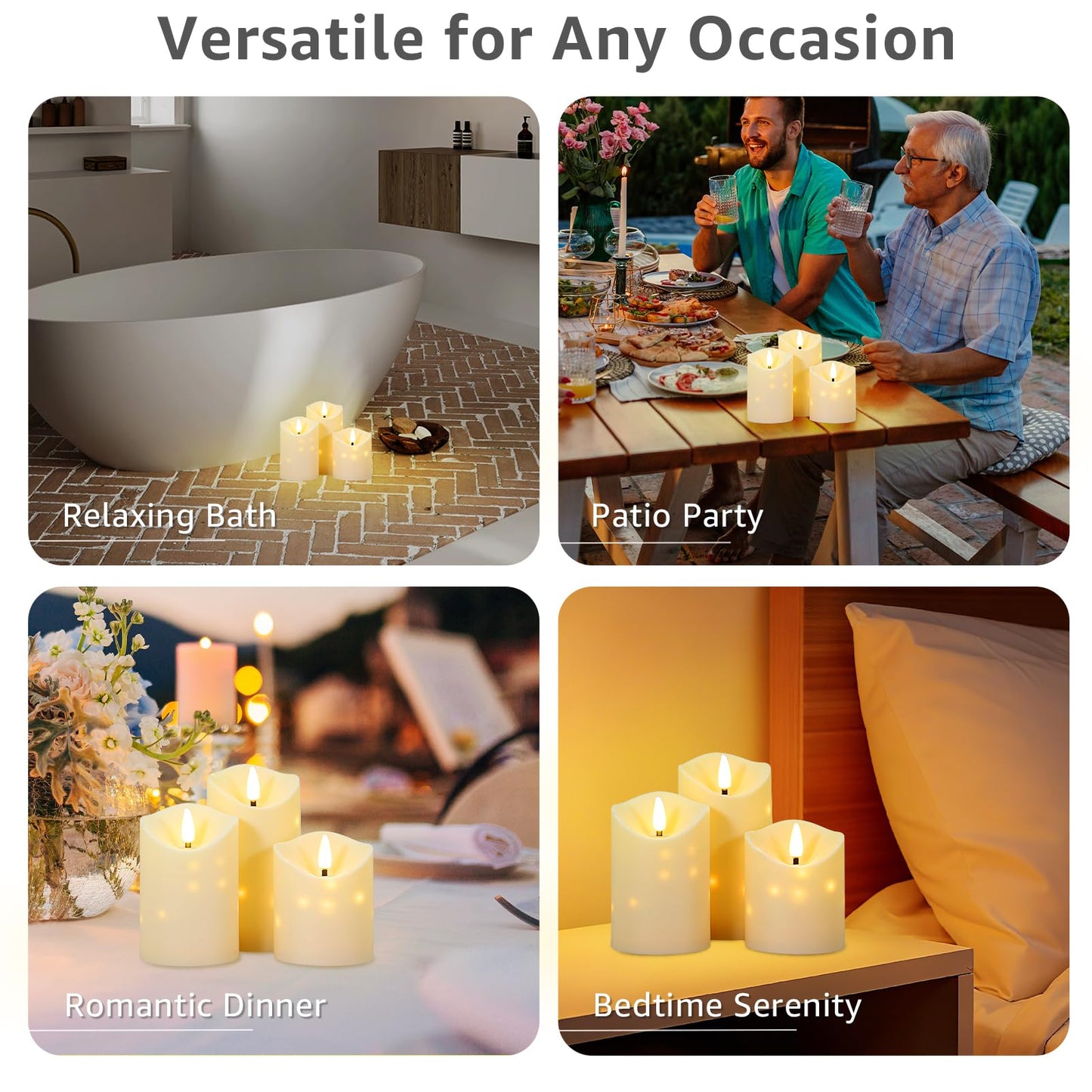 uuffoo Flameless Candles with Timer 3Pc Battery Operated Flickering Pillar Candle w/Remote, 3D Wick Acrylic LED Pillar Candles for Halloween Christmas Home Decoration (Ivory)
