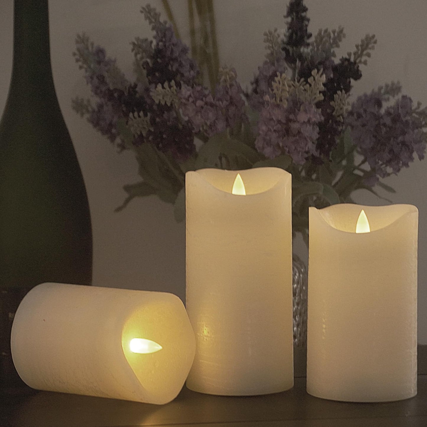 EZiKitchen Flameless Candles Flickering Set of 3 (D 3’’ x H 4’’ 5’’ 6’’) Real Wax Battery Operated LED Candle with Timer Home Decorative Pillar Lights,Wedding Party Events Decor,White