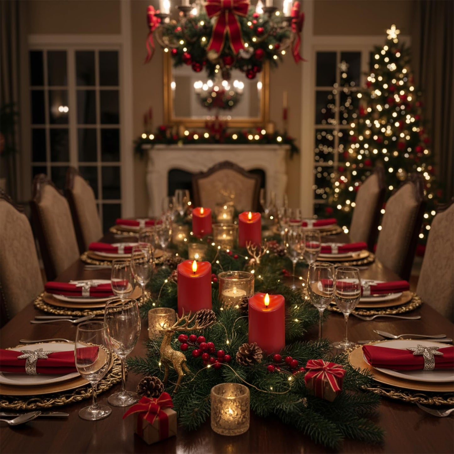 Homemory Burgundy Flameless Candles, Waterproof Flickering Candles, Outdoor Battery Operated LED Pillar Candles with Remote Timer, Electric Fake Plastic Candles, Red, Christmas Decor, 3" x 6"