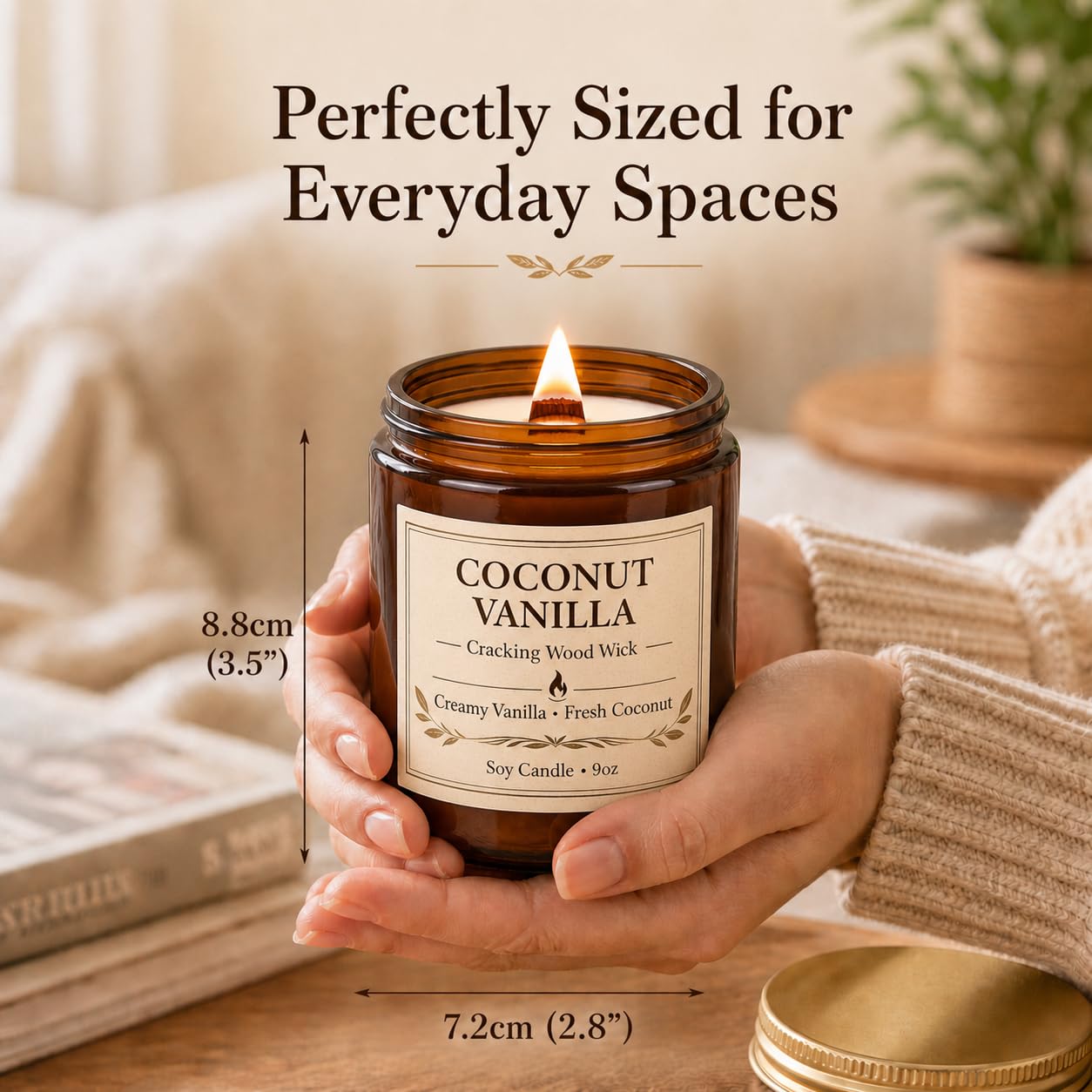 Coconut Vanilla Scented Candles for Home, 9oz Long Burning Soy Candles for Women, Wood Wick Natural Non Toxic Candle Jar, Aromatherapy Candle Gift for Home Bedroom Bathroom Office