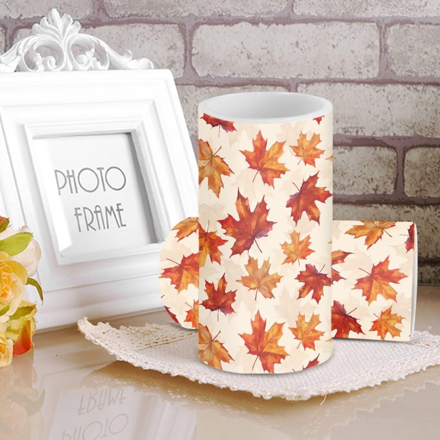 Luarisgur Maple Leaves Candles Battery Operated with Timer LED Flameless Candles Orange Warm Light Electric Fake Fall Theme Candles for Dining Room Bedroom Living Room Home Thanksgiving Party