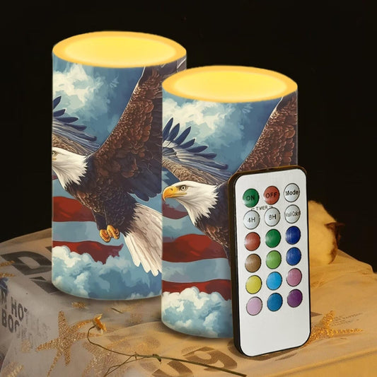 Luarisgur 4th of July Flameless Candles with Remote and Timer Eagle Flag Candles Battery Operated LED Fake Candles Color Changing Warm Light for Home Farmhouse Room Dining Room Holiday Decorations