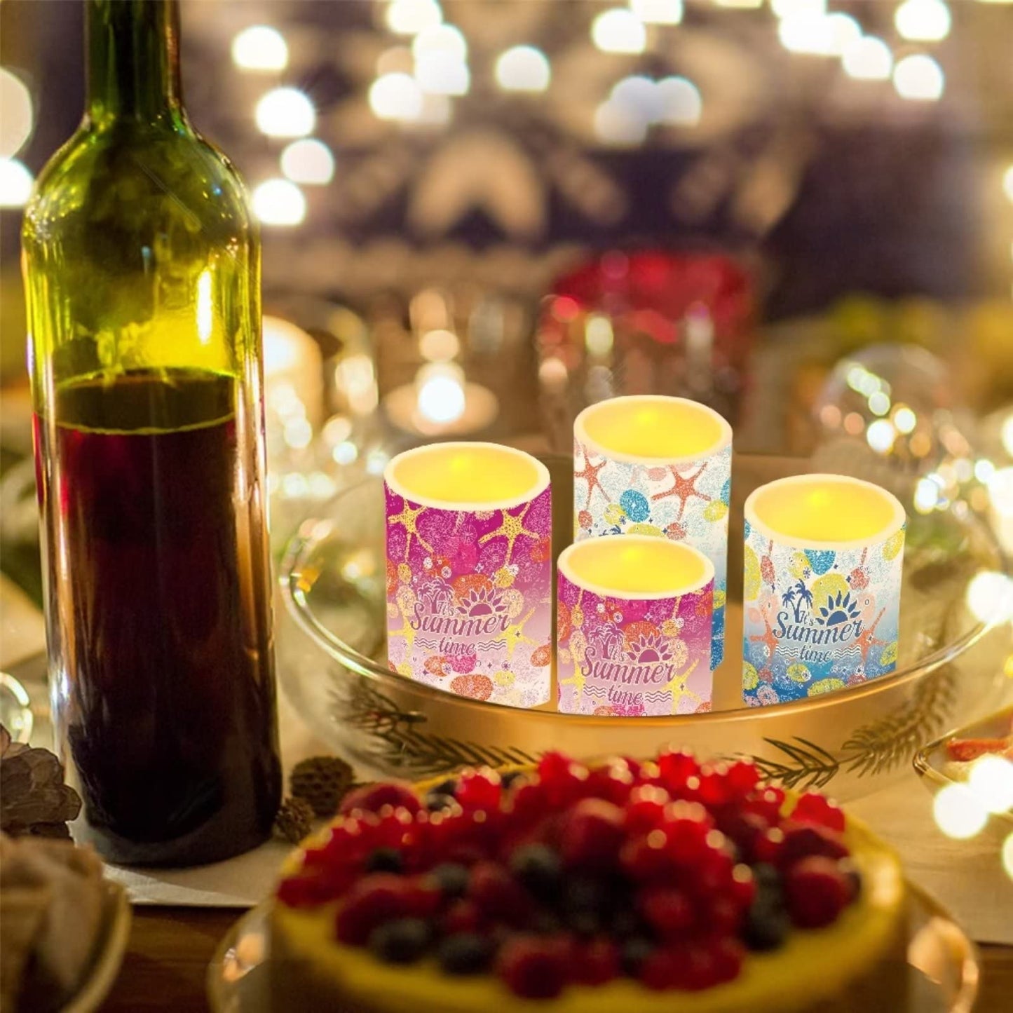 Cozeyat Summer Beach Design Set of 4 LED Votive Lights Multi Color,Changing Candles with Remote Controled,Battery Operated Flickering Real Pillar Tealights for Wedding,Home,Bathroom