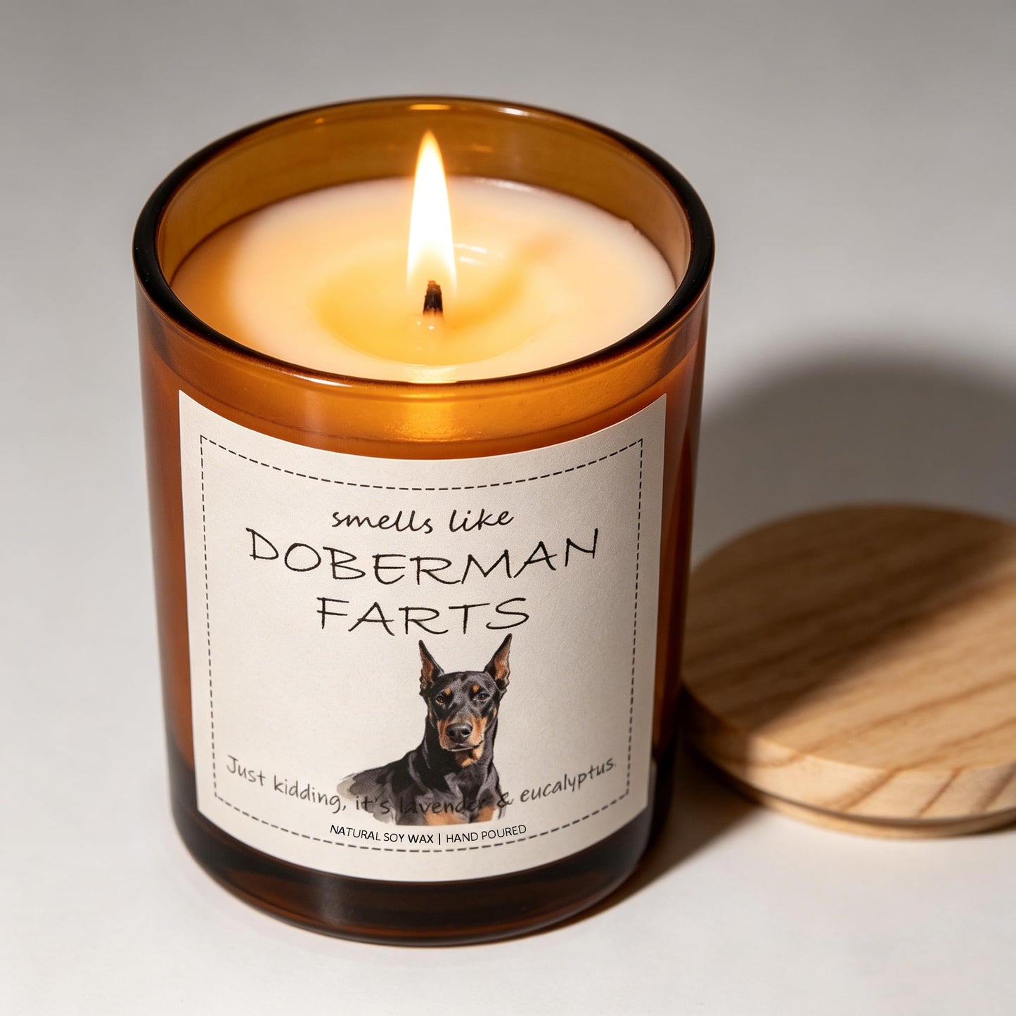 Doberman Gifts & Decor, Doberman Pinscher Gifts, Smells Like Doberman Farts Candle - Lavender & Eucalyptus, Crafted by Natural Soy Wax & Natural Essential Oils