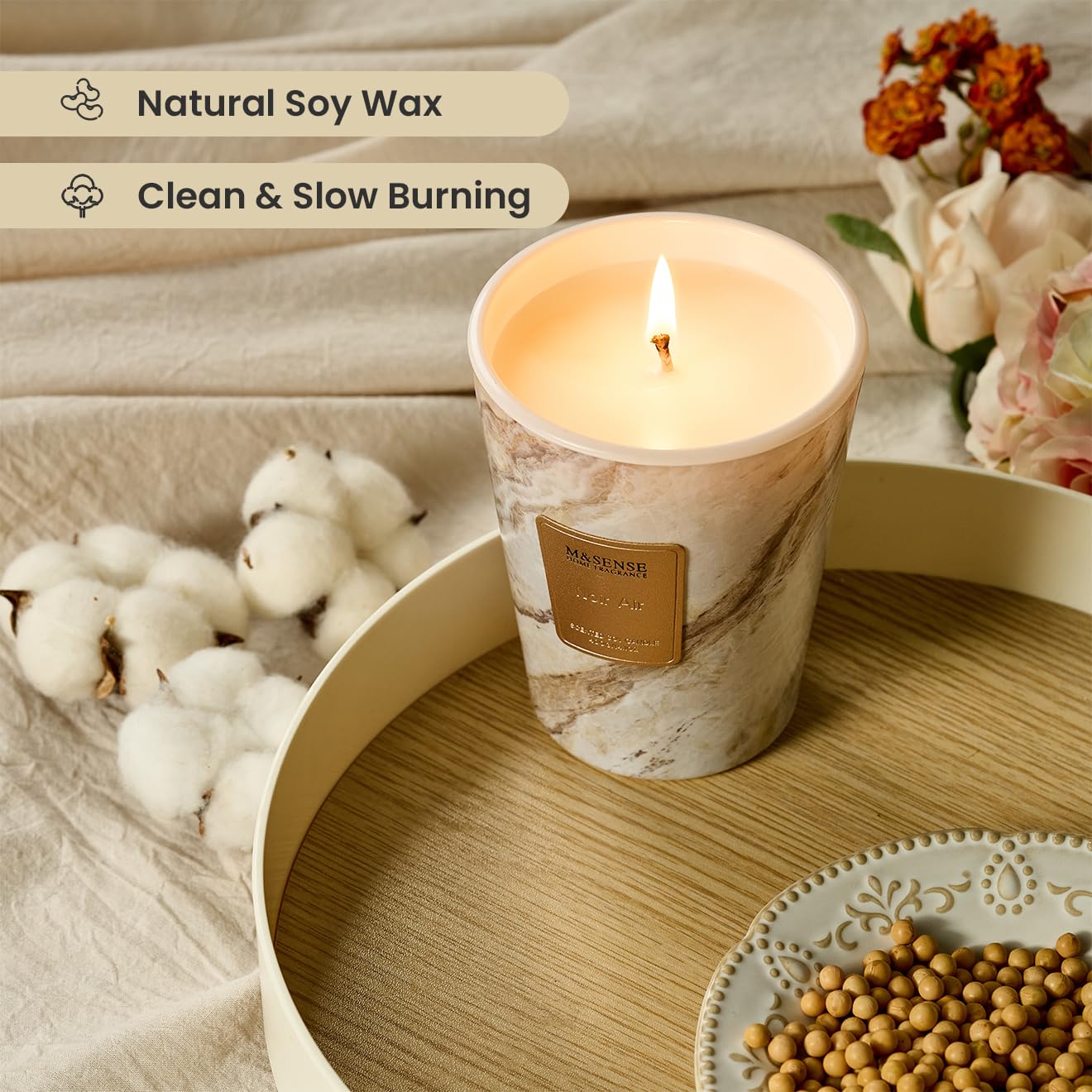 M&SENSE Noir Air Scented Soy Candle, 3 Wick Highly Scented 14.1 Oz 75H, Aromatherapy Christmas Gift for Women and Men