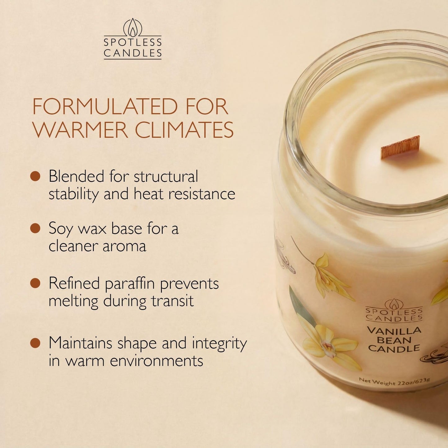 Vanilla Bean Candle 22oz: Upto 130 Hours Burn Time, Crackling Wooden Wick in Large Candle Jar with a Luxury Gift Box & Protective Shipper, Scented Candle by Spotless Candles