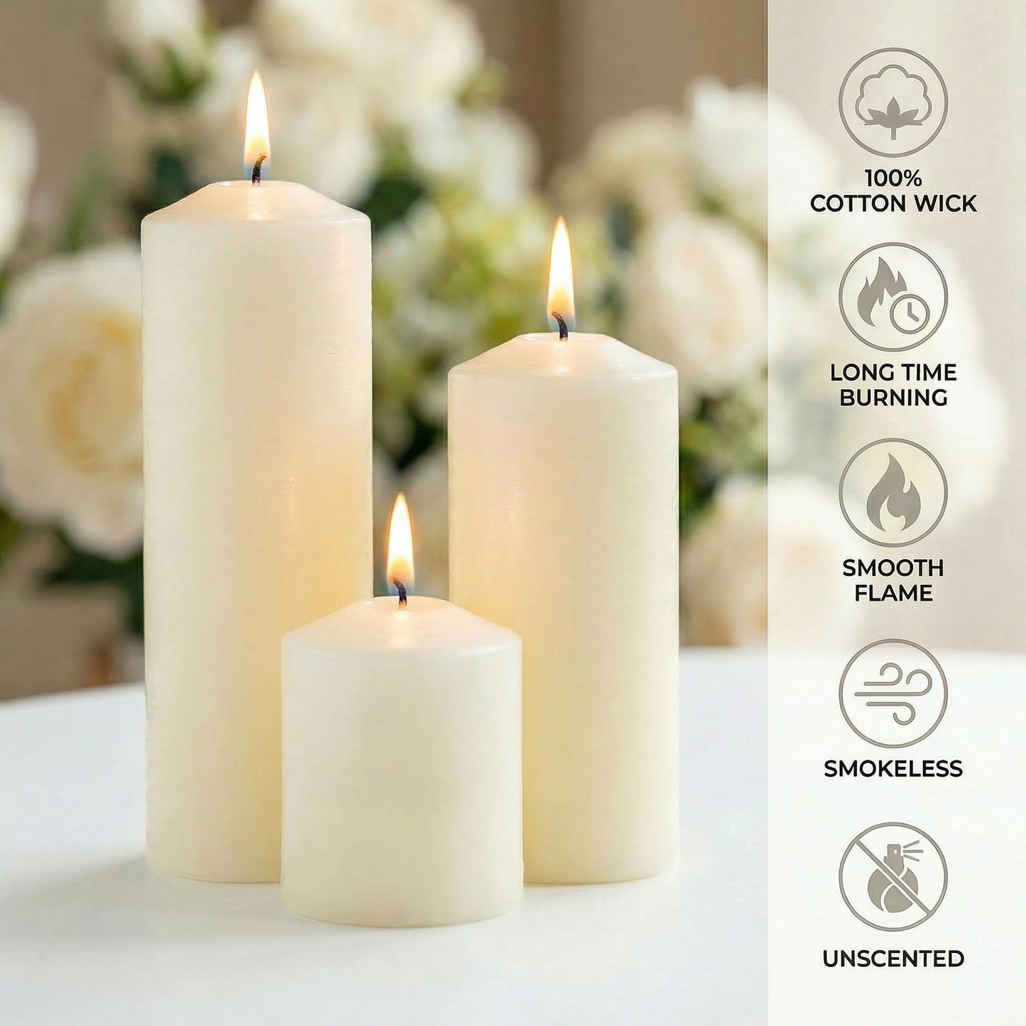 36 Pcs Individually Wrapped Pillar Candles Bulk, 2x3 2x6 2x8 Inch, Unscented Dripless Smokeless, Hurricane Candles for Wedding Party, Spa, Home Decor (36 Ivory Pointed-tip, 2 x 3/6/8 Inch)