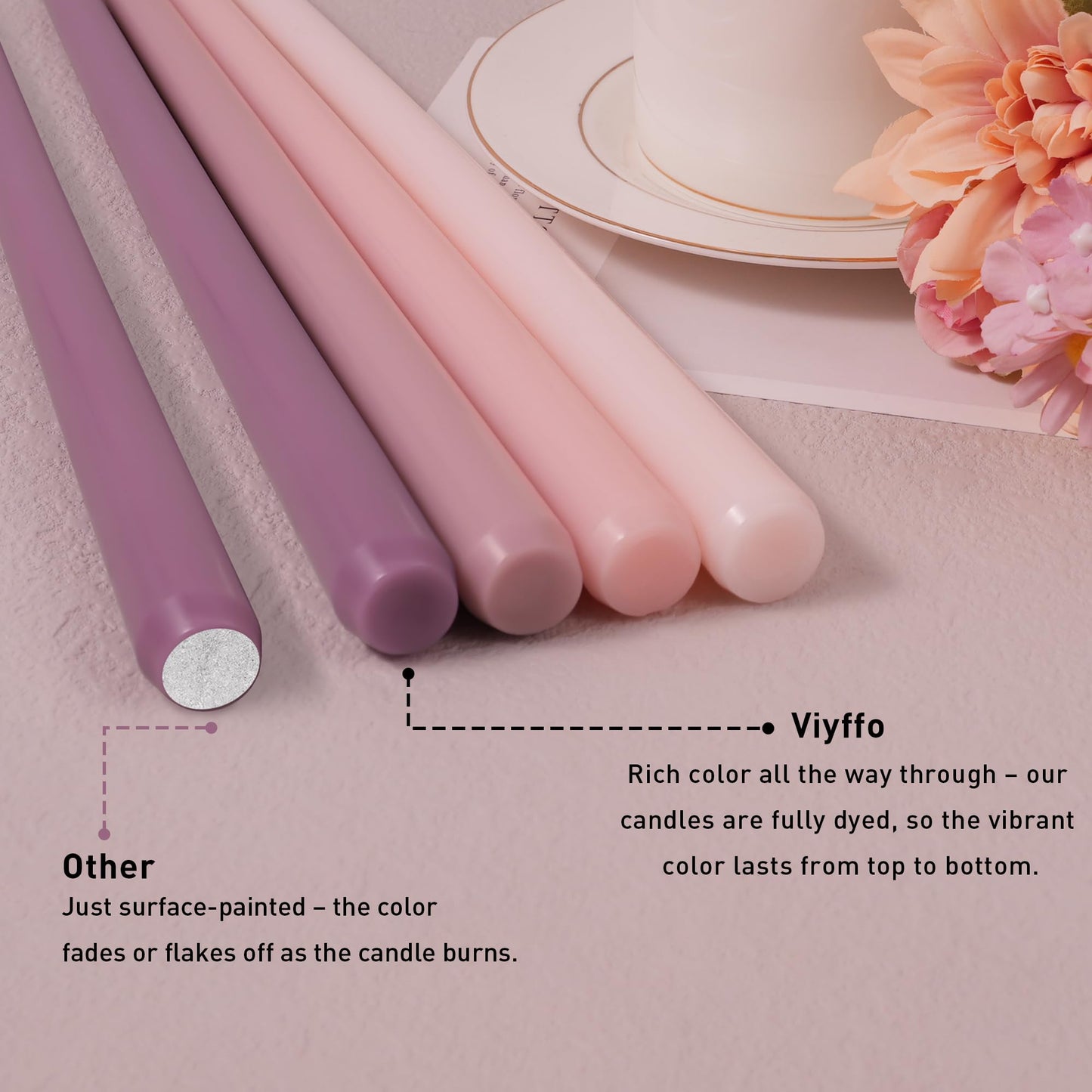 Viyffo 12 Inch Taper Candles Pink with a Purple Hue Set of 4 Unscented Smokeless Long Tall Tapered Candle for Candlesticks Sticks Wedding Advent Home Decor Dinner Christmas