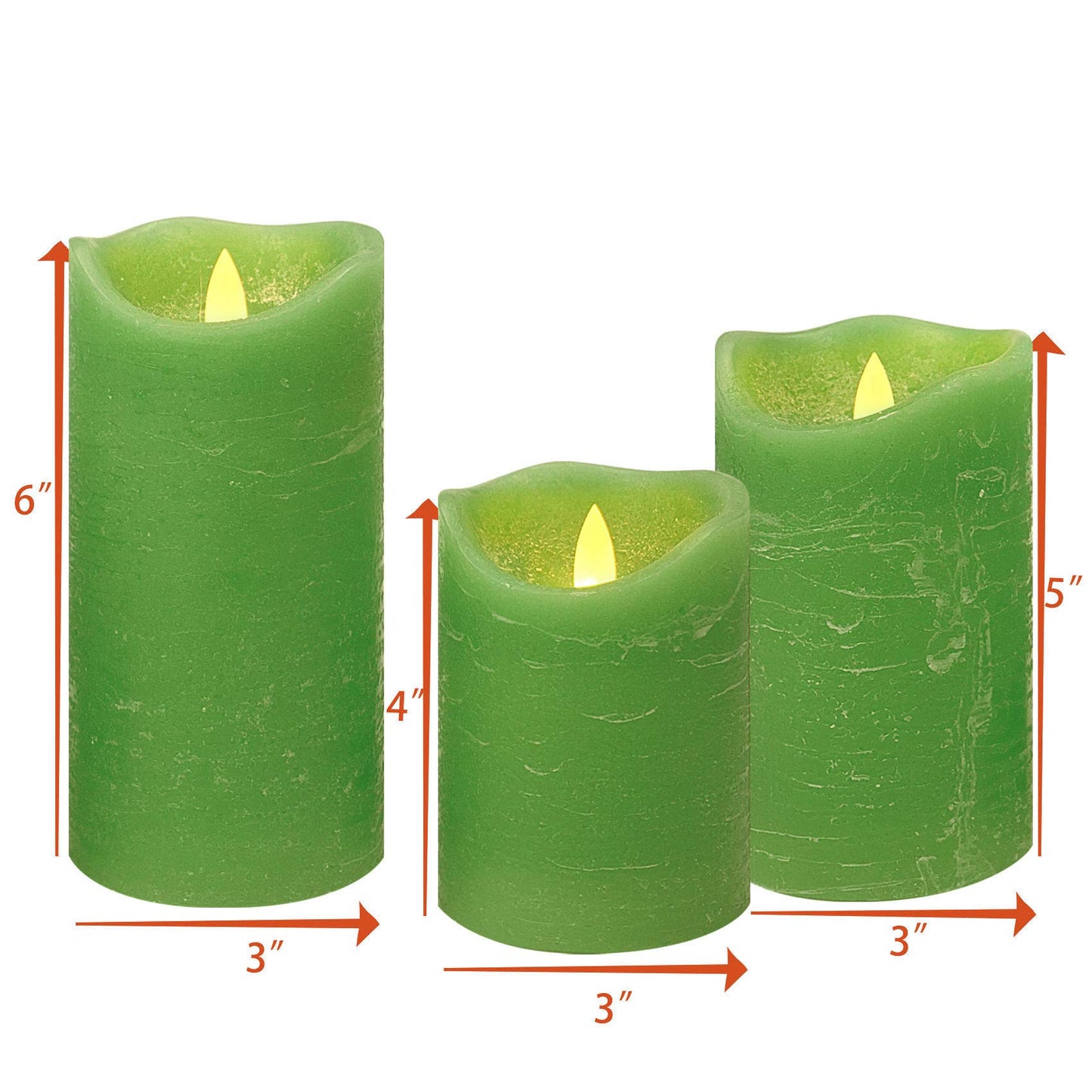 iZAN 3 Pack Real Wax Flameless Candles Battery Operated LED Pillar Flickering Realistic Electric Candle Gift Sets with Remote Control and Cycling 24 Hours Timer 3”D X 4" 5" 6" H (Apple Green)