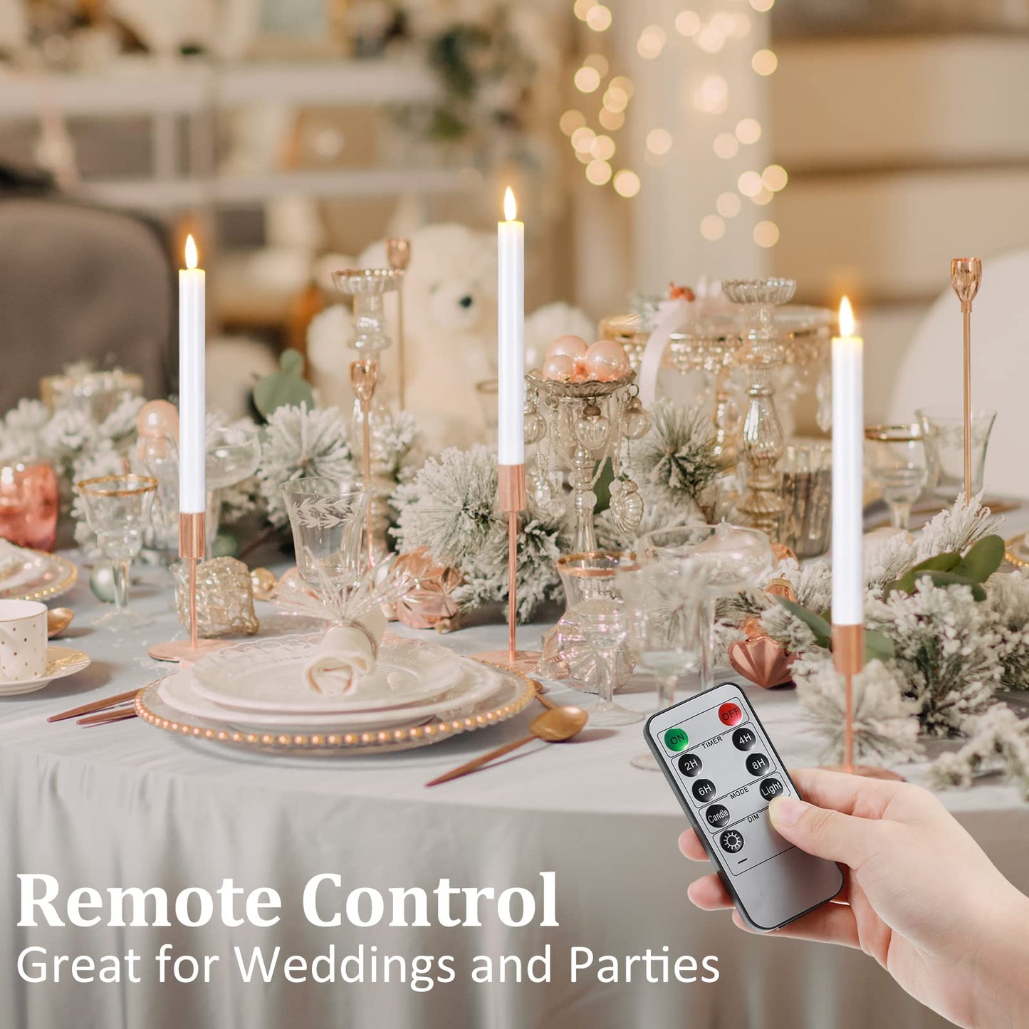 Tuanse 18 Pcs White Flameless Taper Candles with Remote Timer, Dimmer, LED Flickering Candlesticks Battery Operated 10 Inch Window Candles for Wedding Church Home Xmas Party Decor