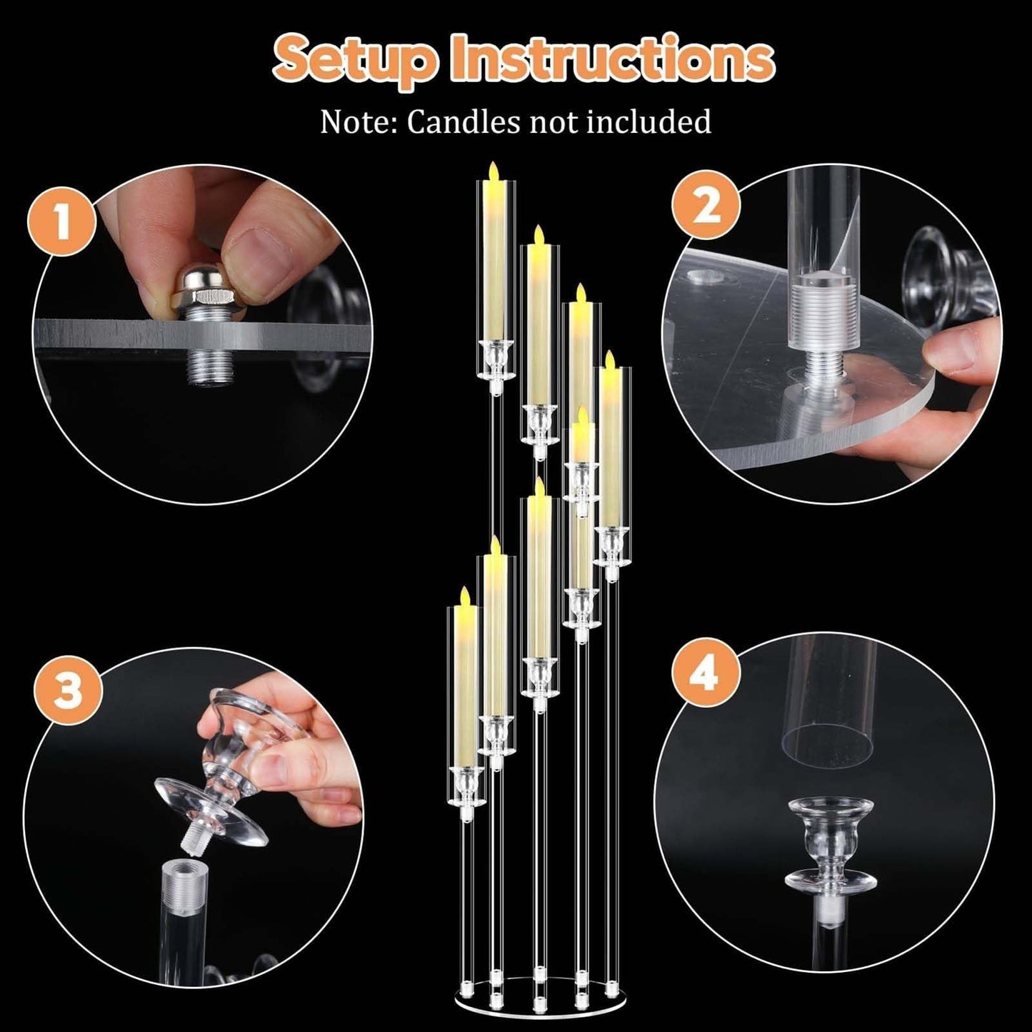 8 Arms Acrylic Candelabra Centerpieces, Tapered Candlestick Holders, Clear Candle Holder for Wedding Party, Floor Candlestick Holders with Lampshade and Round Base(1PCS)