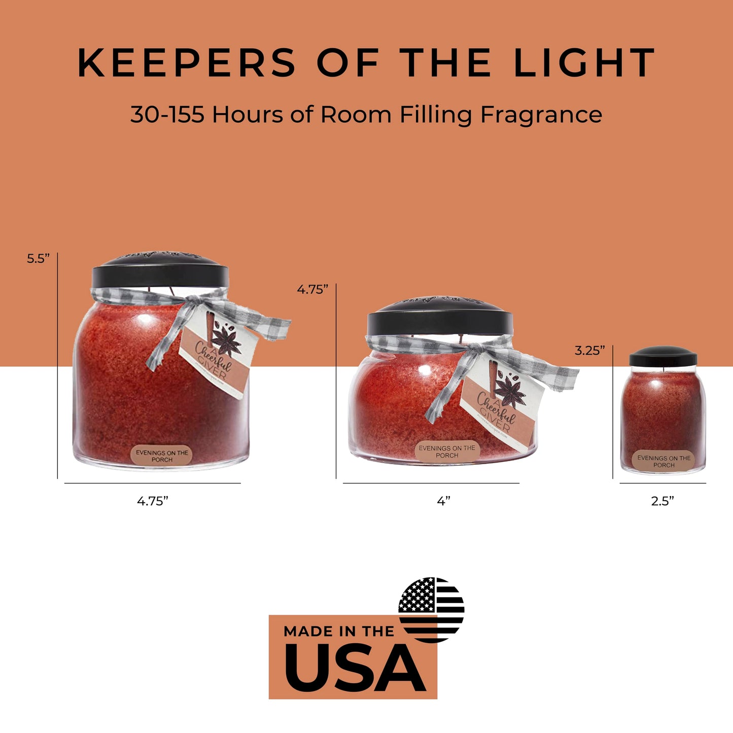 A Cheerful Giver — Evenings on the Porch - 34oz Papa Scented Candle Jar with Lid - Keepers of the Light - 155 Hours of Burn Time, Gift for Women, Red