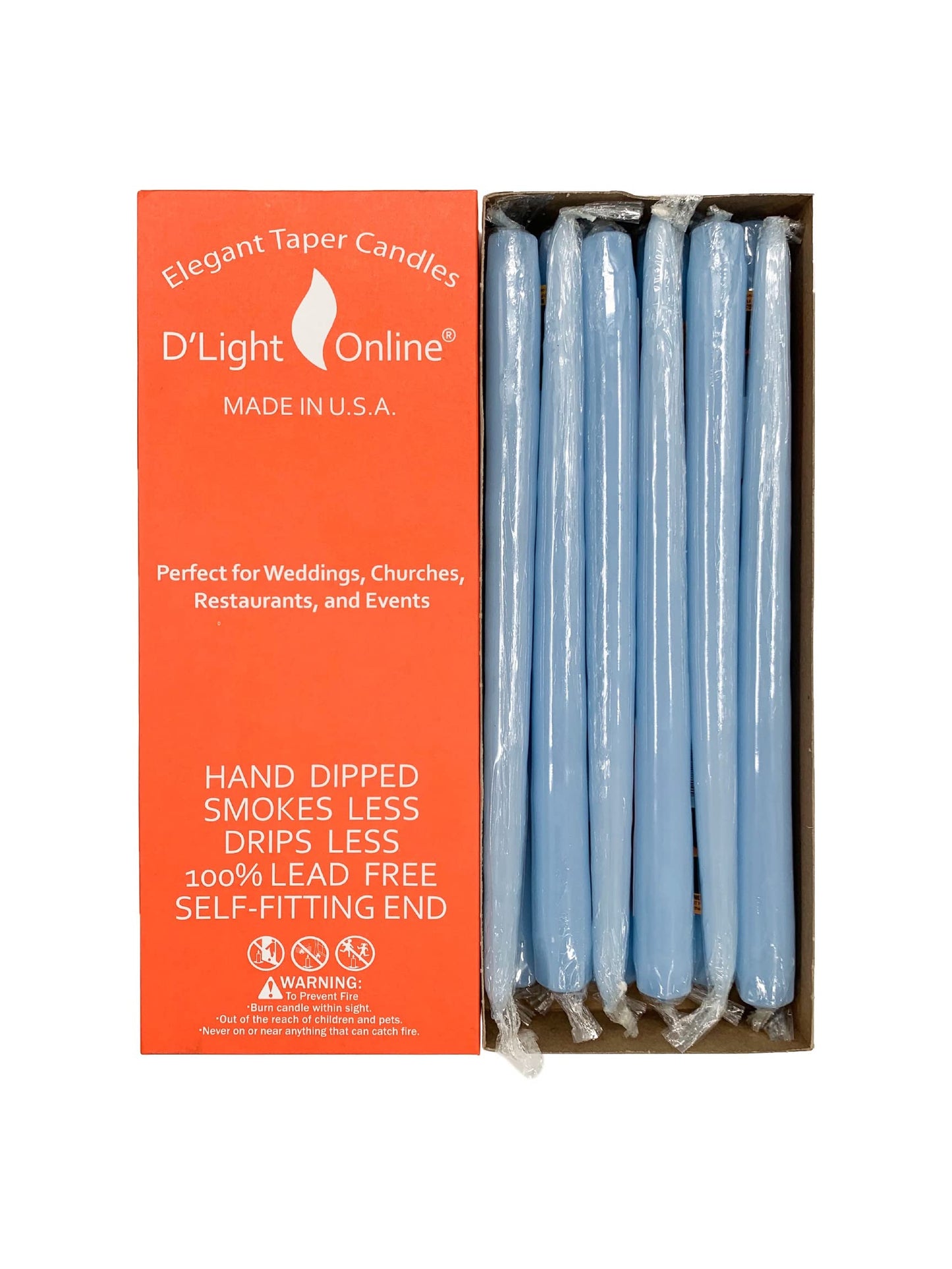 D'light Online Elegant Unscented Light Blue Taper Premium Quality Candles Hand-Dipped, Dripless and Smokeless - Set of 12 Individually Wrapped (12 Inch, Light Blue)