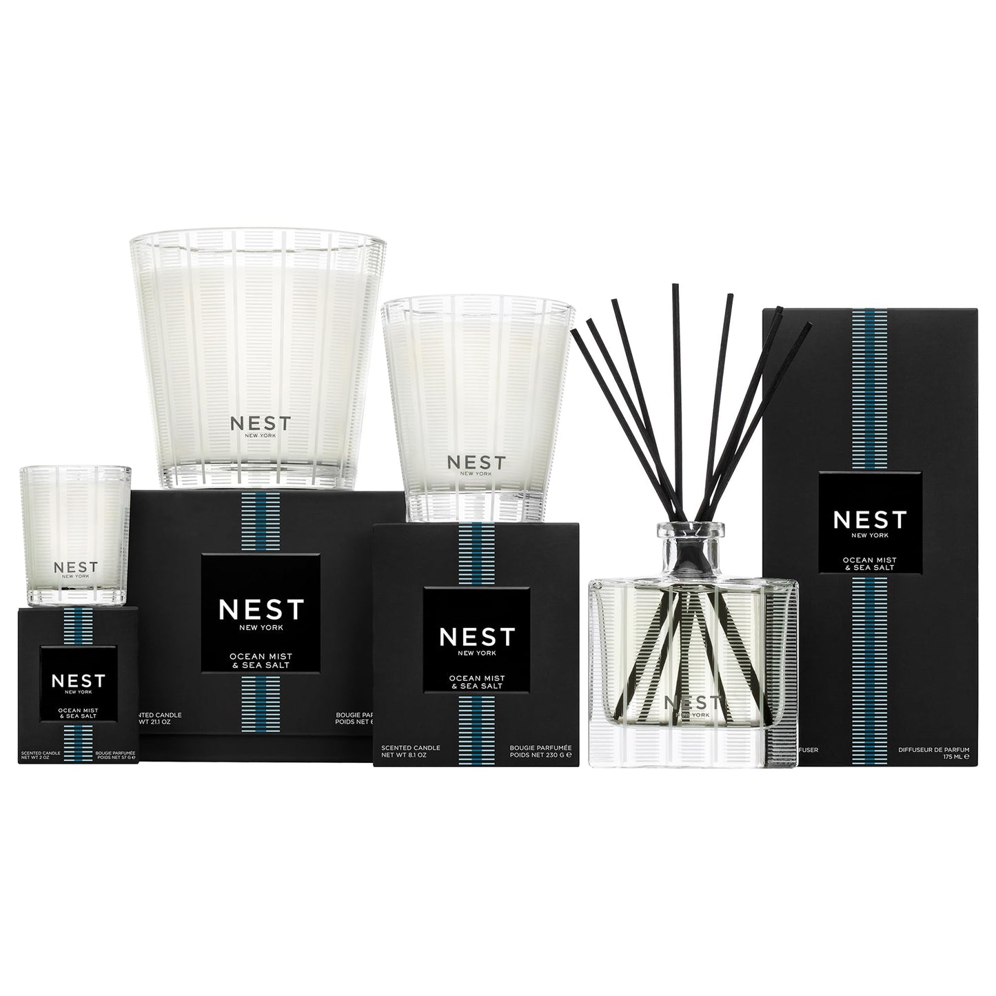 NEST New York Scented 3-Wick Candle, Ocean Mist & Sea Salt - 21.2 oz, Pack of 2 - Up to 100-Hour Burn Time - Reusable Glass Vessel