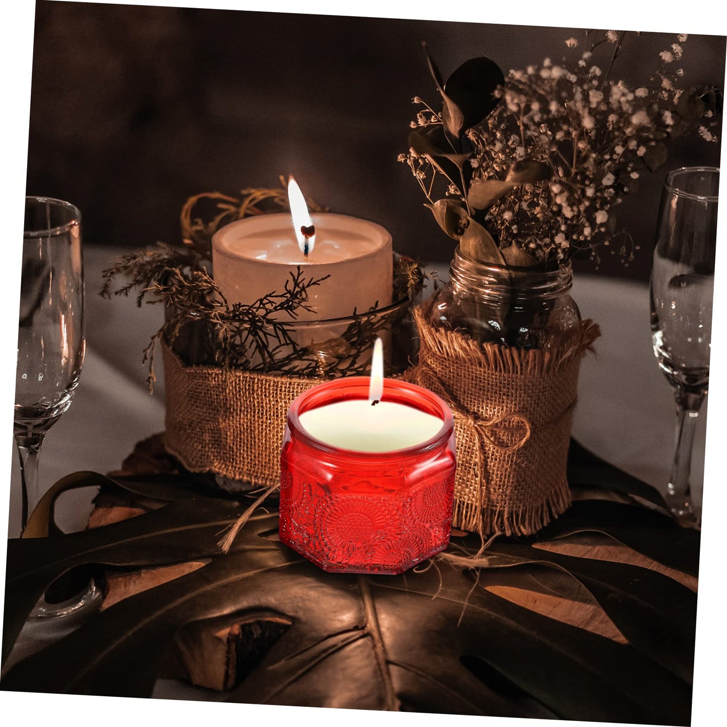 Gogogmee 14pc Glass Candle Tins Lids DIY Candle Making Jars Craft Storage Container Embossed Pattern for Birthday Present