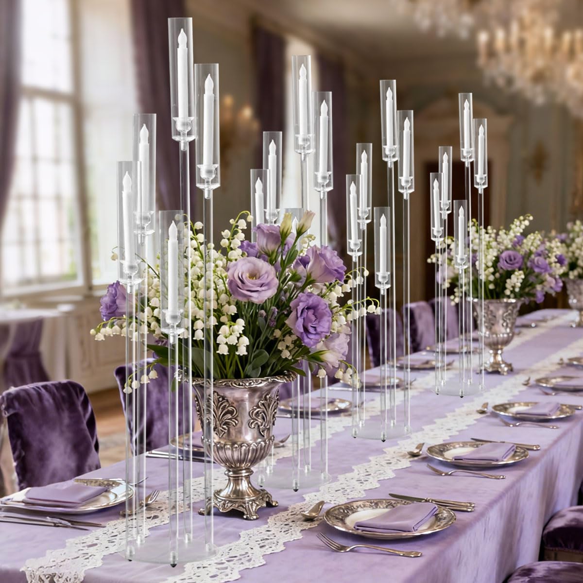 10pcs 5 Arm Acrylic Candelabra Centerpieces for Wedding,Floor Candle Holders with Removeshade for Christmas Party Fireplace Valentine's Day candelabros de centros de mesas Prom Entrance Decorations