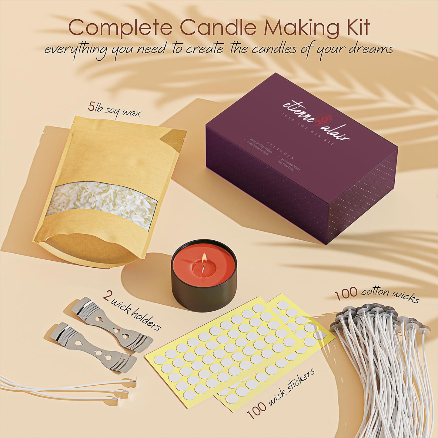 Etienne Alair Organic Soy Candle Wax for Candle Making, 5 lbs Natural Candles Making Supplies, Beeswax-Free, Paraffin-Free, Pure Soy Wax Flakes Perfect for Candles, Tealights and Melts