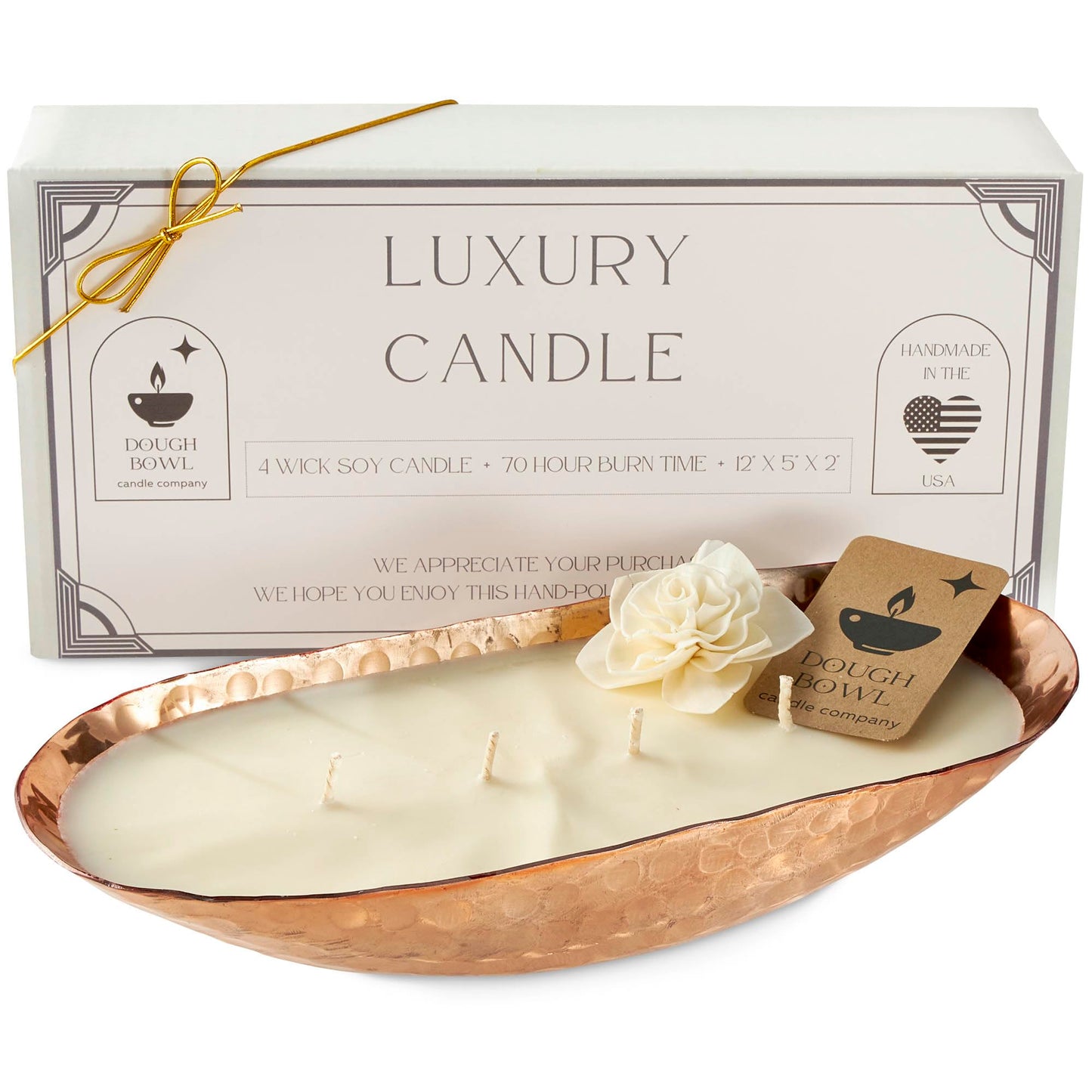 Dough Bowl Candle Co. Luxury Candle - Scented Luxury Candles for Home, 12x5x2 Inch Vessel for Women and Men, Fancy 4 Wick for All Occasions (Copper, Gardenia Tuberose)