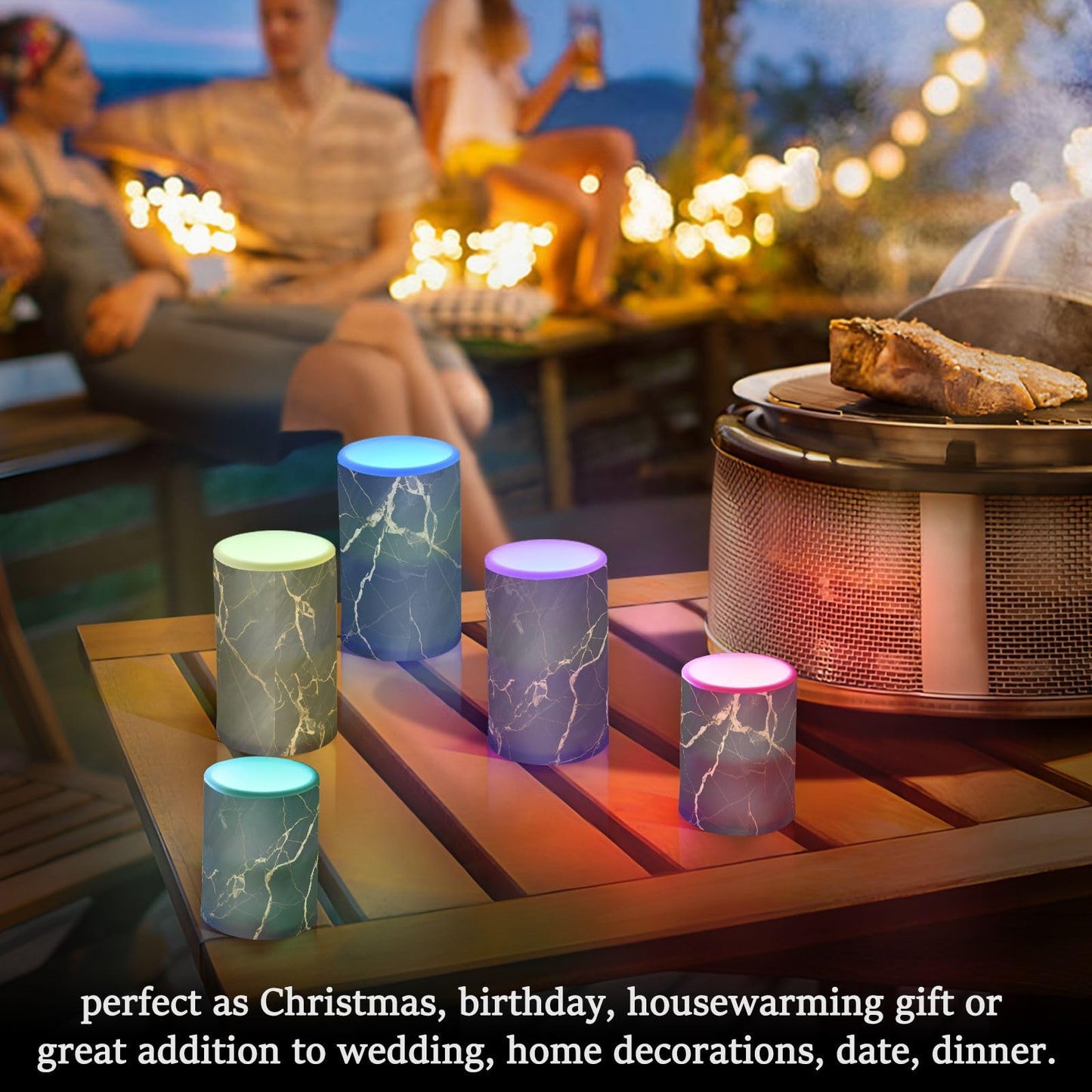 ALAZA Black Marble Gold Fluid Marble Flameless Candles Flickering LED Candles with Remote Timer Battery Operated Pillar Candles Set of 2 for Dinner Holiday Decor