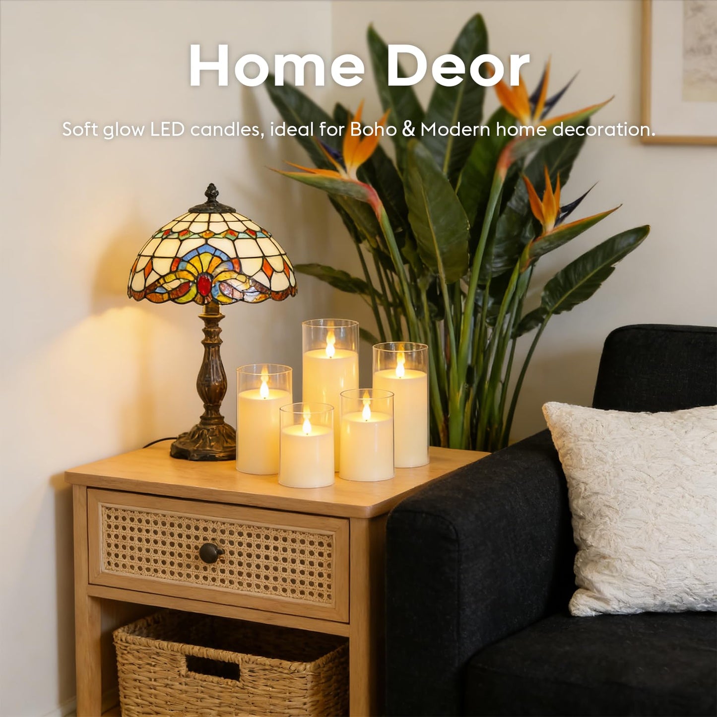 Fo32won Ivory White LED Flameless Pillar Candles Battery Operated with Remote Timer, 5 Pack 3D Flickering Acrylic Candles for Home Living Room Bedroom Fireplace Wedding Party Holiday Decor & Gift