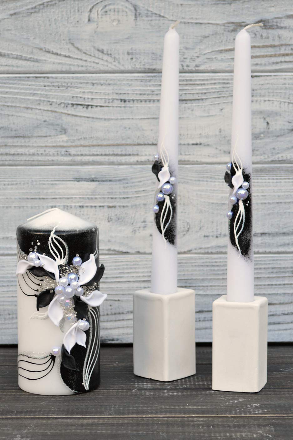 Magik Life Unity Candle Set - Wedding Ceremony & Reception – 6” Pillar & Two 10” Taper Candles – Long Burning Unity Candles for Marriage Ritual – Handmade in USA – Black | White