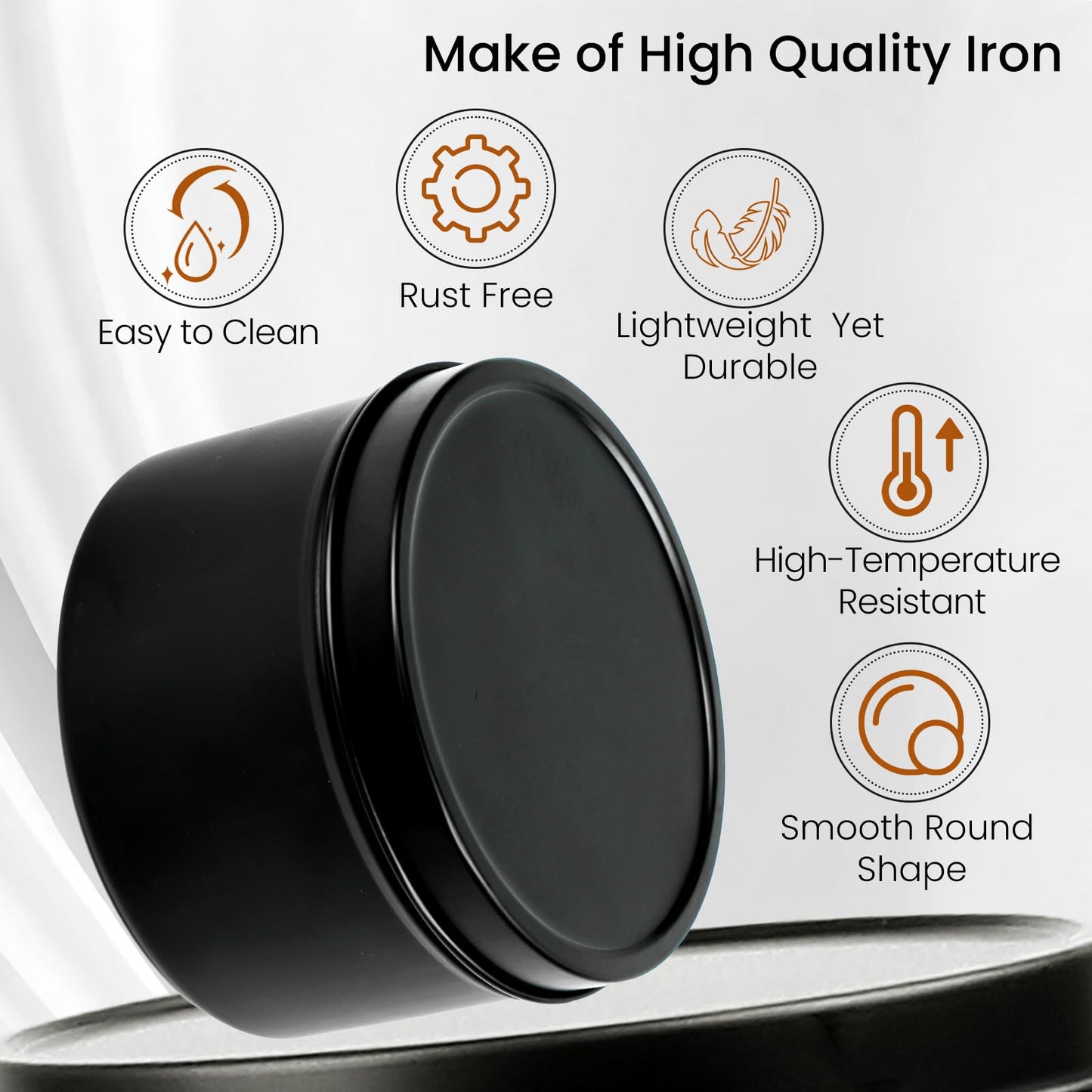 CONNOO 48 Pack Candle Tins - 24pcs 8oz + 24pcs 4oz Matte Black Jars with Lids for Making Candles, Bulk Empty Containers with Sticky Warning Labels for Candle Making, Storage, and Gift