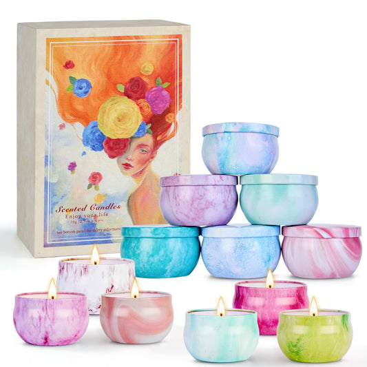 Scented Candles Gift Set for Women, 12 Pack Soy Wax Aromatherapy Candles with Spring Summer Fresh Scents, Up to 300H Total Burn Time, Colorful Portable Tin Candle Gift for Mom, Birthday & Housewarming