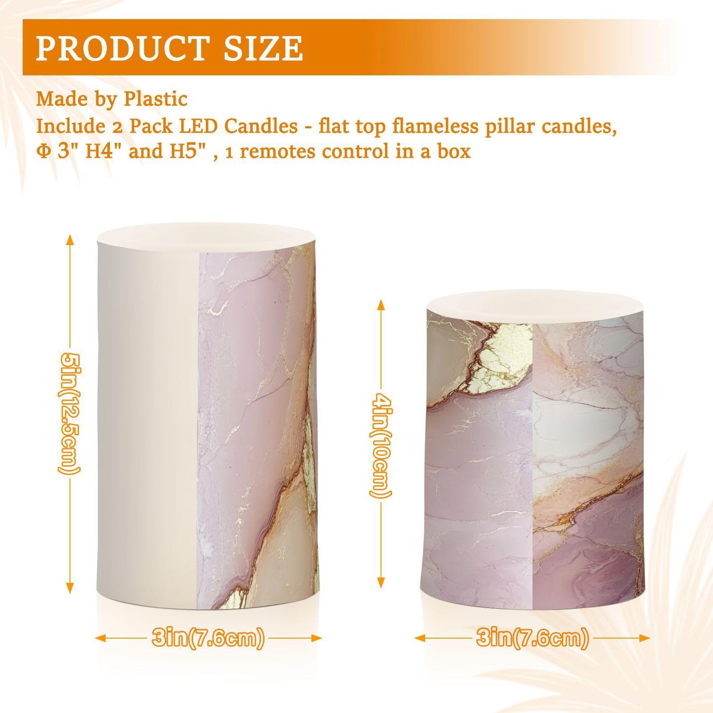 Zathe Flameless Candles Remote Flameless Candles Set for Fireplace Marble Blush Neutral