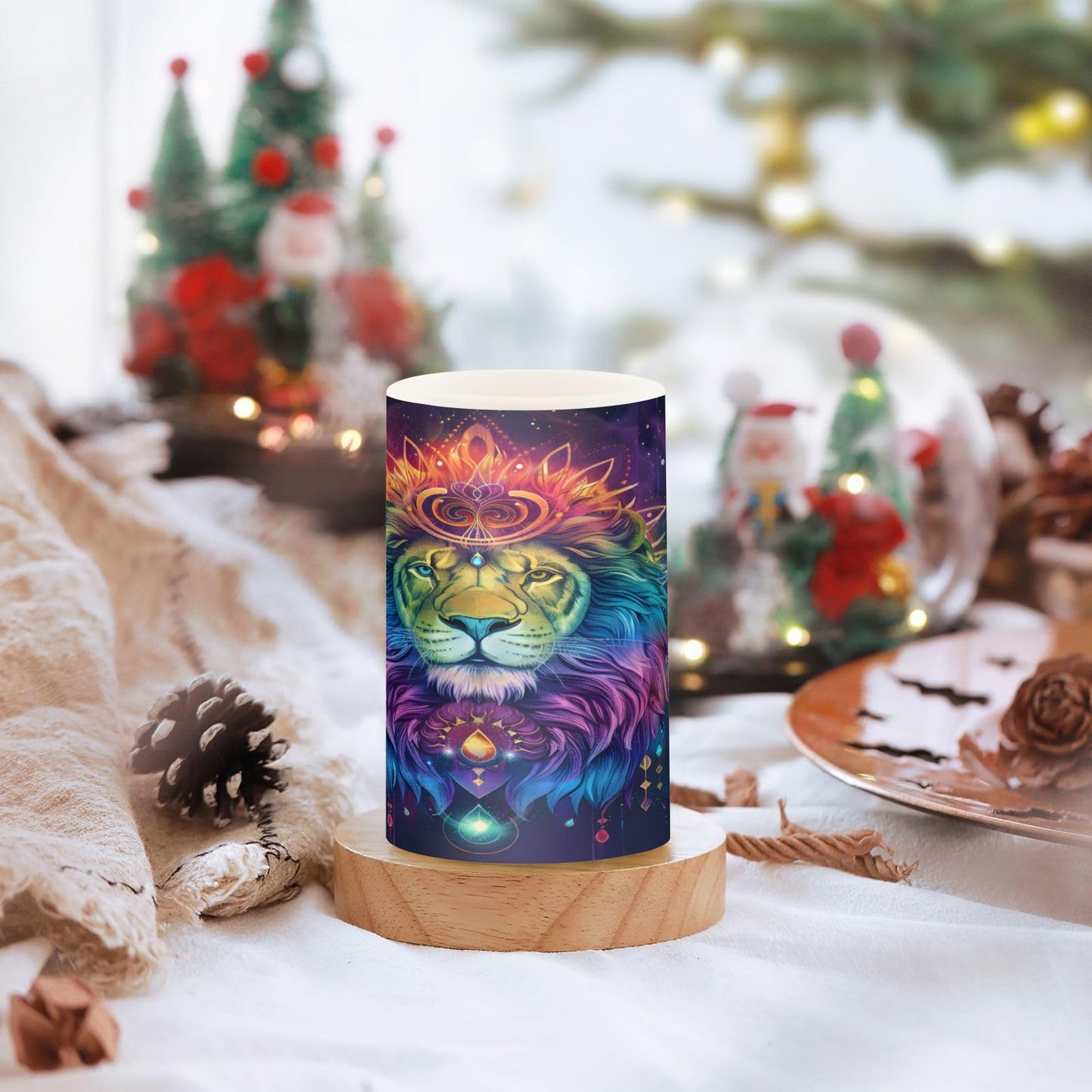 BOENLE Flickering Flameless Candles, Lion Bohemian LED Candles with Remote Timer, Set of 2 Battery Operated Candle for Valentine Wedding Birthday