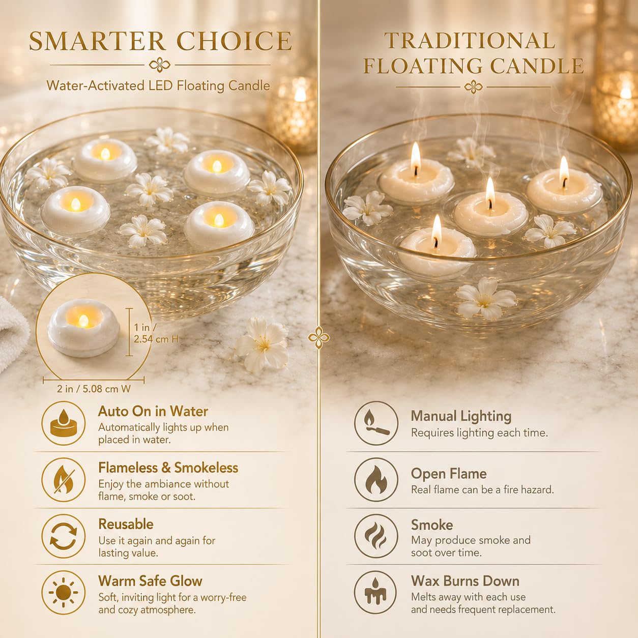 36 Pack 2.3” Flameless LED Floating Candles, Water-Activated Battery Operated Floating Candle with180+ Hours Runtime for Cylindrical Vase, Pool, Fountain - Ideal for Wedding, Party Decoration